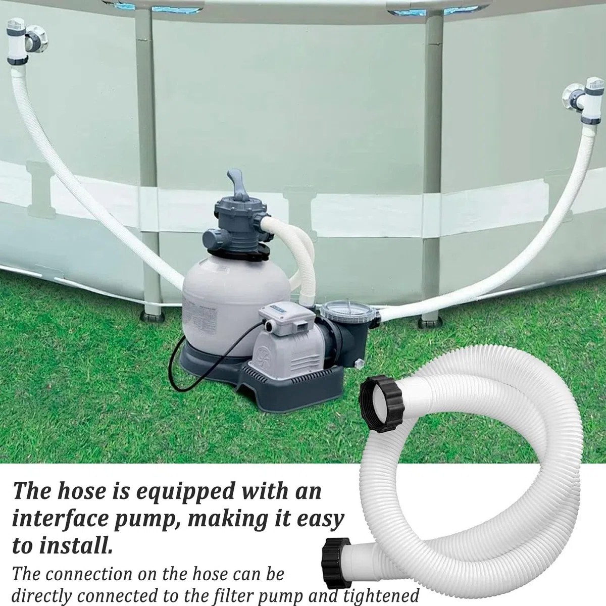 Lot de 2 tuyaux de piscine 38 mm, 150 cm, blanc, avec 2 adaptateurs B, tuyau pour pompe INTEX résistant aux UV et à l'eau chlorée