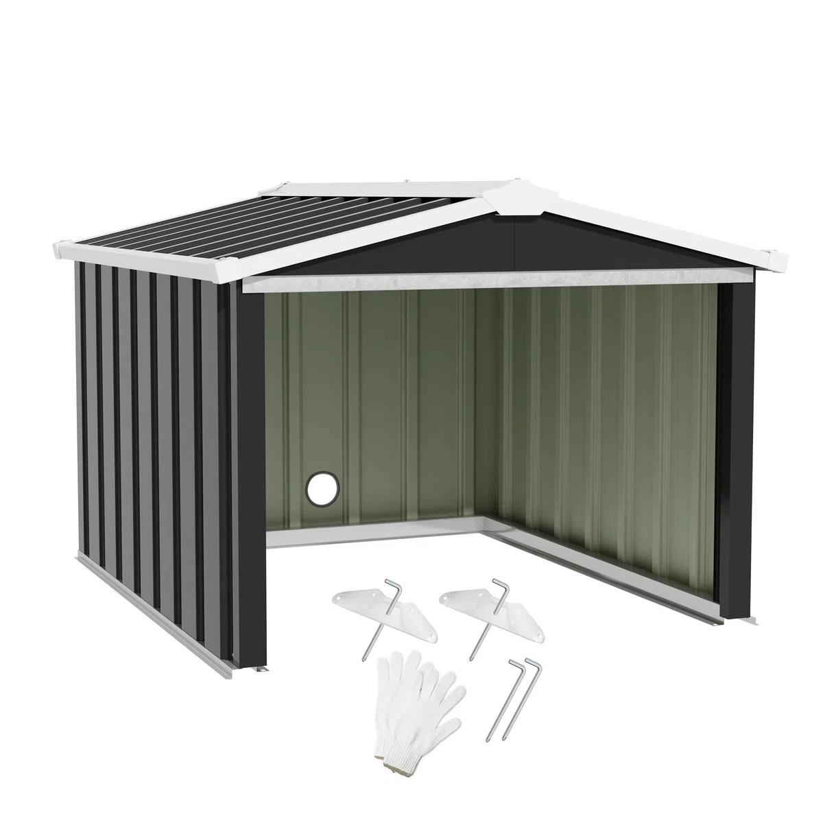 Devoko Abri de Jardin Métallique 86x77x63 cm, Garage pour Robot Tondeuse, Rangement Extérieur pour Outils de Jardin, Niche pour Animaux, Abri Compact avec Toit Penté, Gris Anthracite