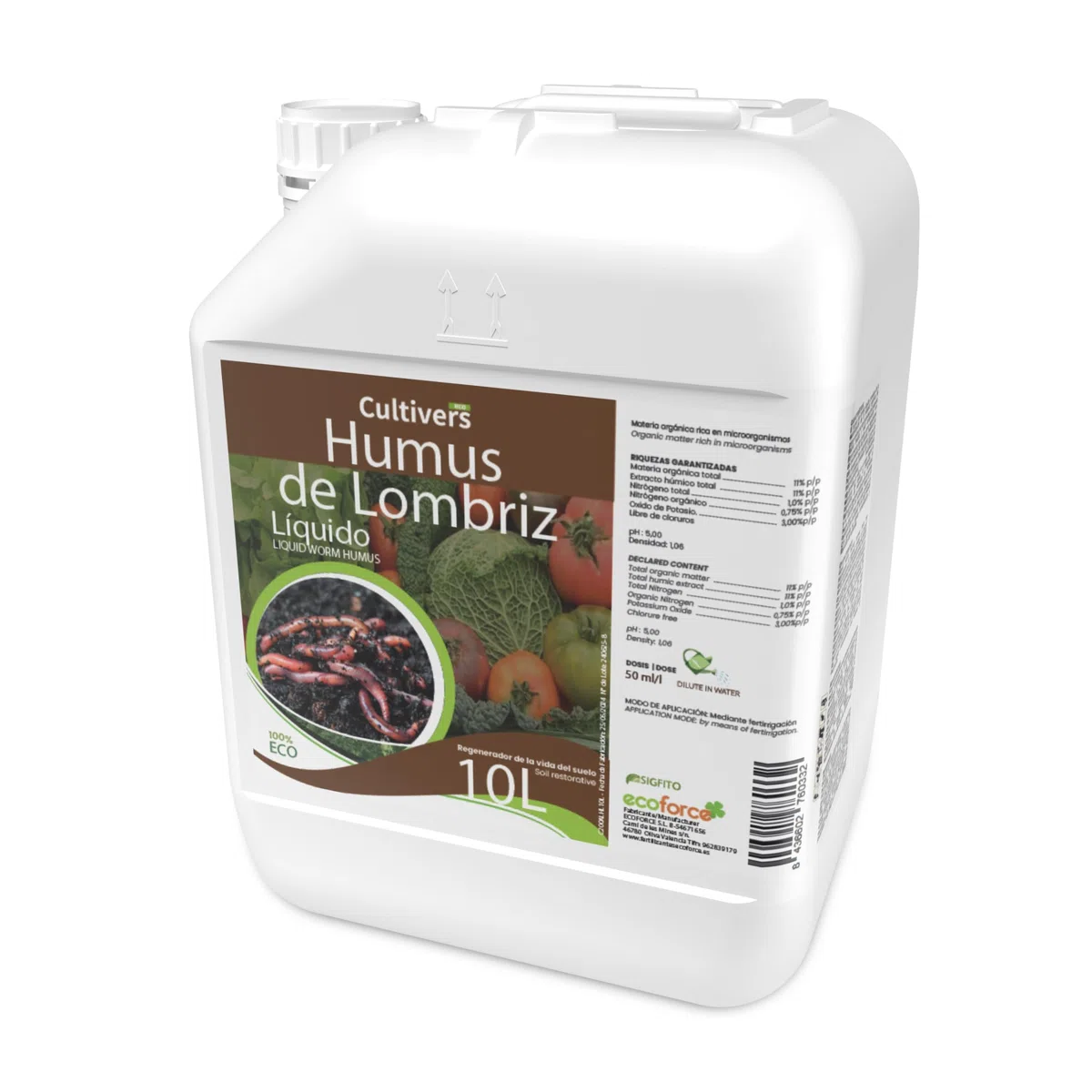 CULTIVERS Humus de vers Liquide Organique 10 L. Matière Organique Riche en Microorganismes. Régénérateur de Vie du Sol