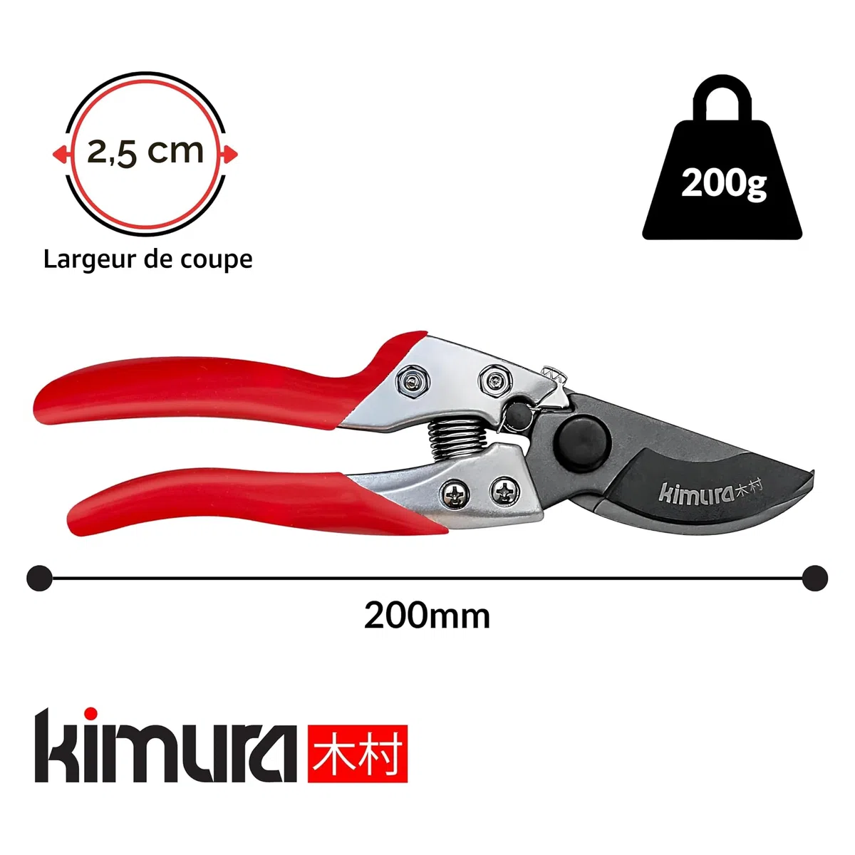 Sécateur de jardin professionnel Kimura 8", lame en acier japonais SK5 aiguisée comme un rasoir, poignées antidérapantes recouvertes de PVC, léger et de forme ergonomique, sécateur de dérivation