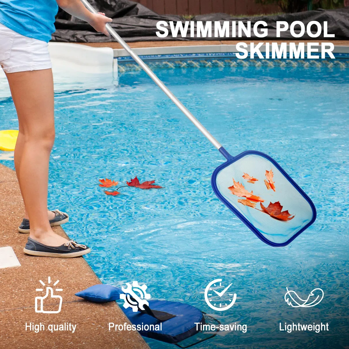 Starward Epuisette Piscine 150 cm, Filet de Piscine avec Télescopique Réglable, Maille Fine Outils de Nettoyage, avec Gants Silicone, Serviette, pour Nettoyer la Piscine Fontaine Bassins