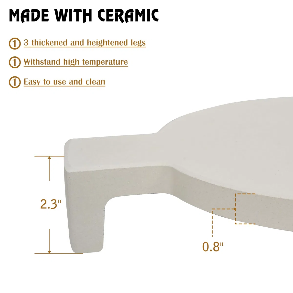 Pierre à pizza et déflecteur de chaleur pour accessoires Kamado - Conveggtor en céramique extra épais avec 3 pieds - Déflecteur de barbecue et pierre de cuisson pour pizza, pain et barbecue