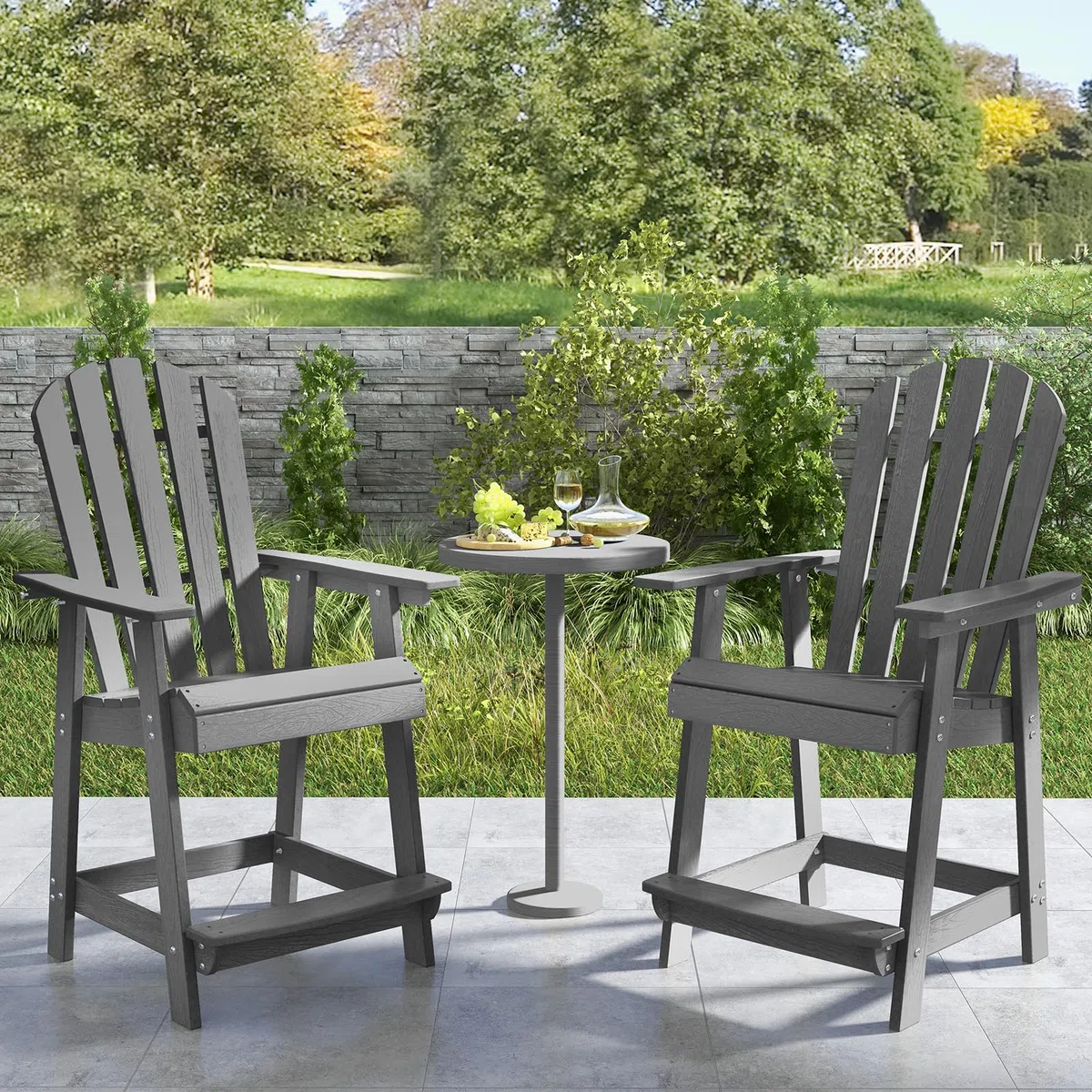 COSTWAY Chaise de Jardin Adirondack en HDPE, Chaise d'Extérieur avec Accoudoirs et Repose-Pieds, Fuateuil de Jardin à Dossier Haut, Chaise de Bar à Lattes, pour Pisine, Patio, Charge 160 KG (Gris)