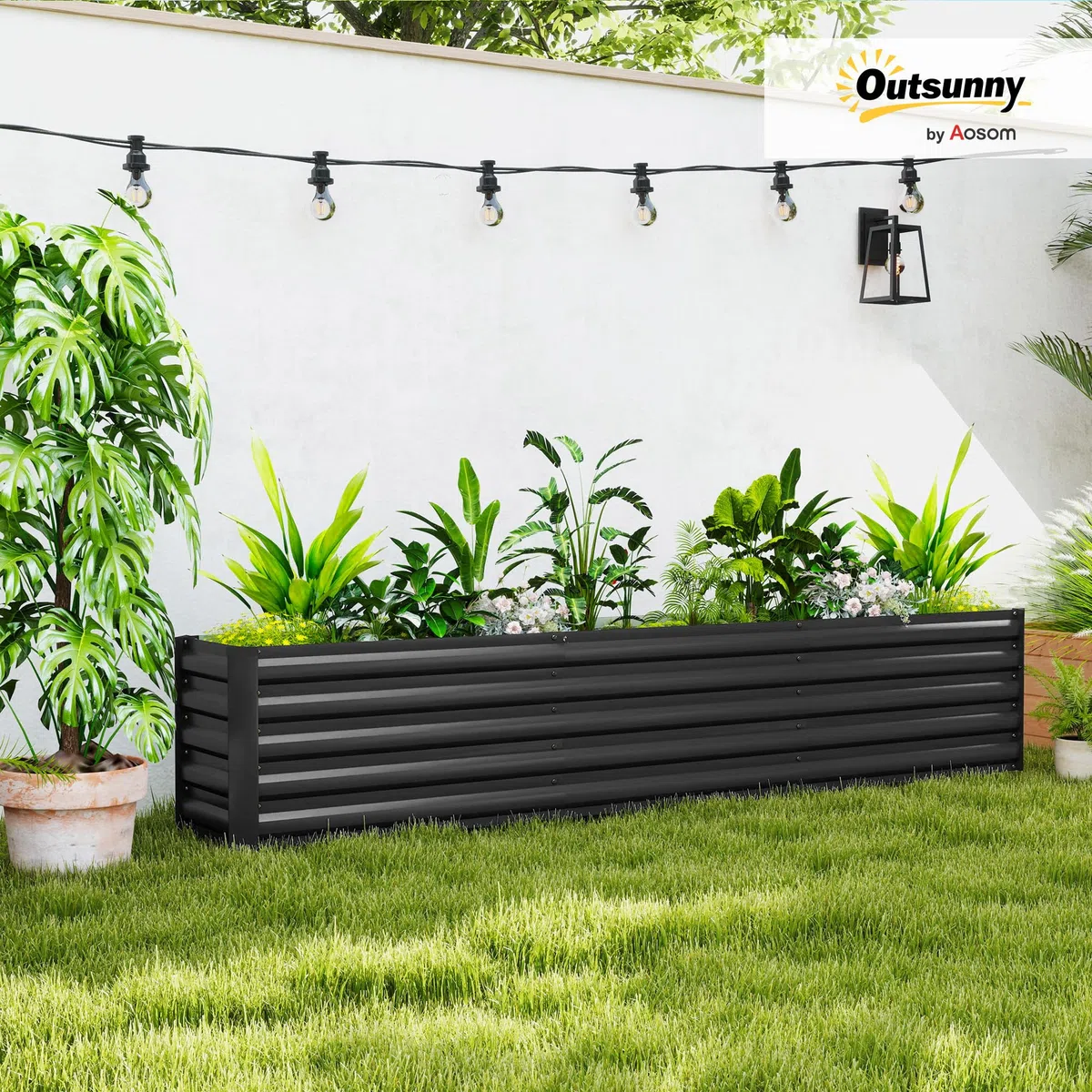 Outsunny Carré Potager, Potager surélevé en Acier galvanisé, Barres de Soutien et plaques d'angle, Fond Ouvert, lit de Jardin surélevé, pour Plantes légumes, Fleurs, 240 x 40 x 45 cm, Gris foncé
