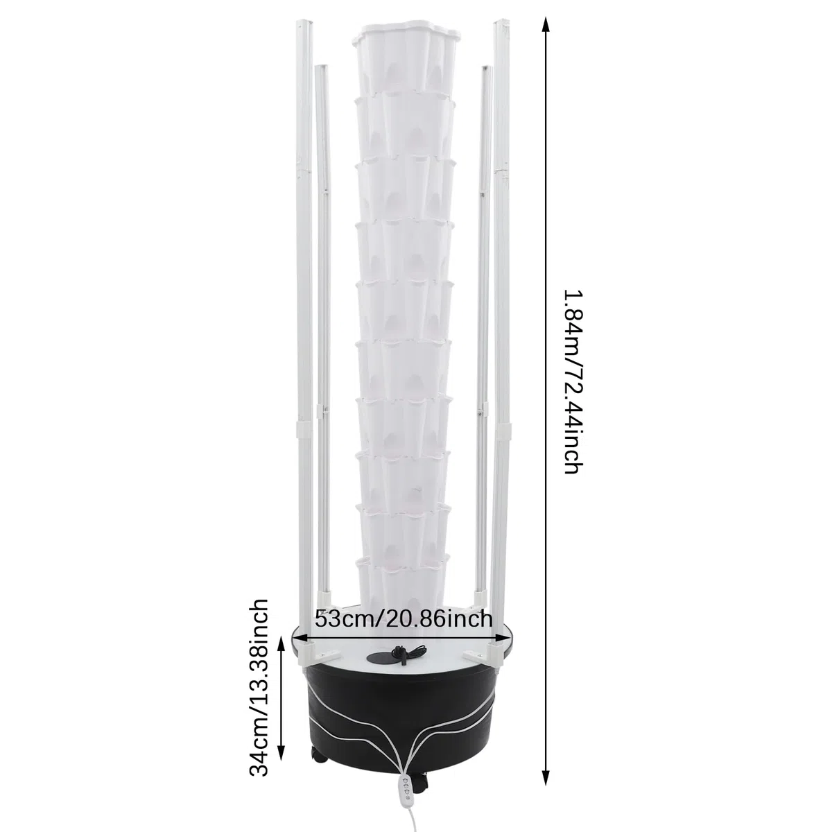 Tour hydroponique à 10 étages avec lumière LED et roues, système hydroponique de 60 plantes, kit de culture de jardin intérieur pour légumes, herbes, jardinage vertical économe en eau