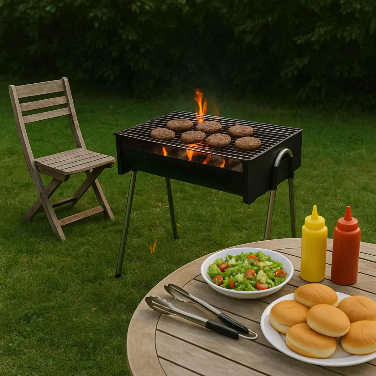 Barbecue demi-tonneau compact et résistant, idéal pour vos barbecues en plein air, avec grille chromée et pieds en acier inoxydable,