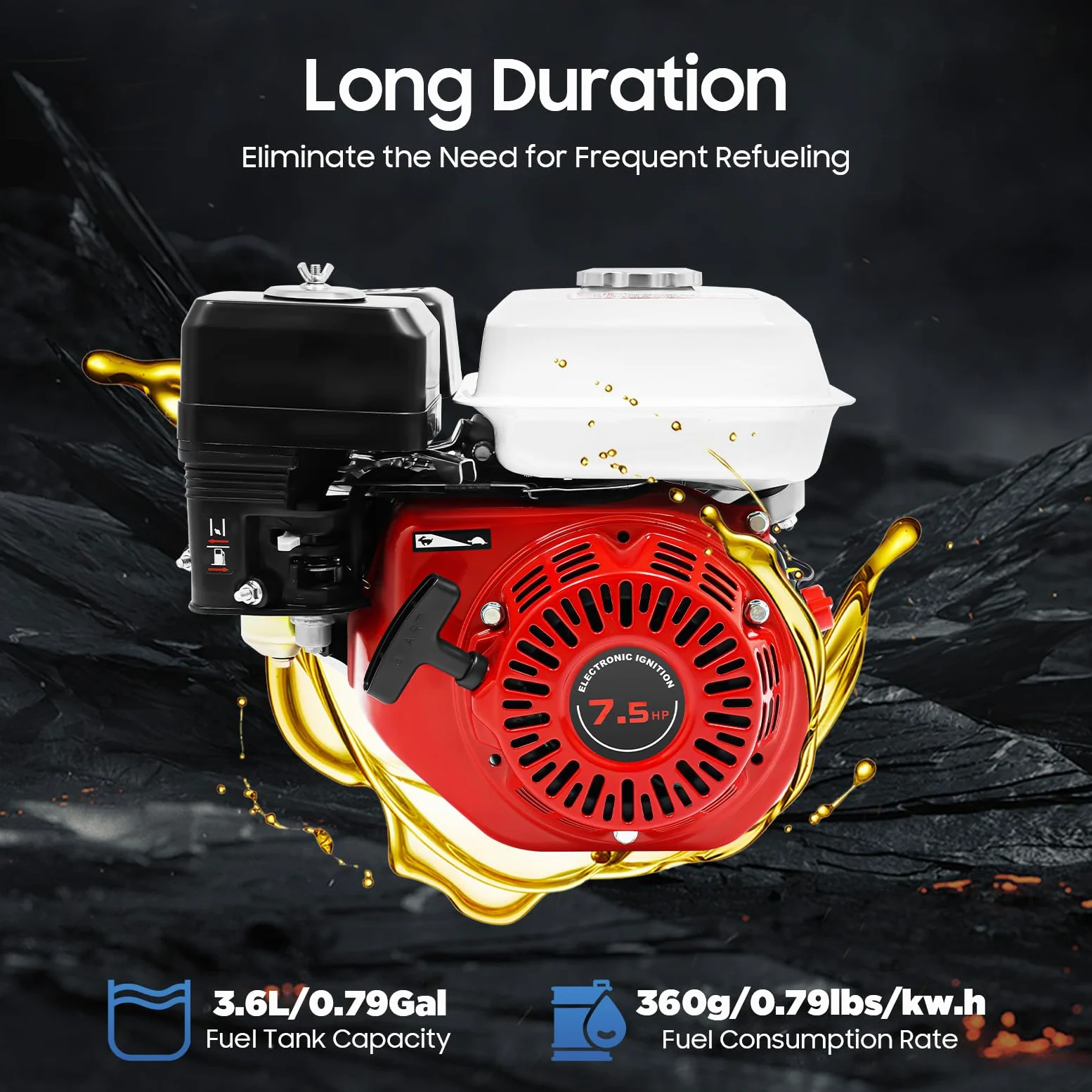 7.5 CV Moteur à essence Moteur de remplacement pour motoculteur thermique, sécurité niveau d'huile, 4 temps, 1 cylindre, 212 cc cylindrée, refroidissement air démarrage câble (3000W 7.5HP)