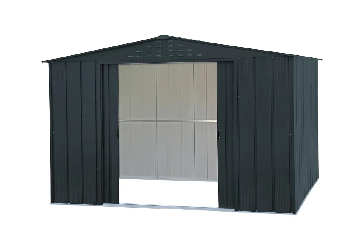 Duramax TOP Shed 10 x 8 (7.28 m²) Abri de jardin en métal, fabriqué en acier galvanisé, structure de toit renforcée, abri de jardin en métal sans entretien et résistant aux intempéries, Anthracite