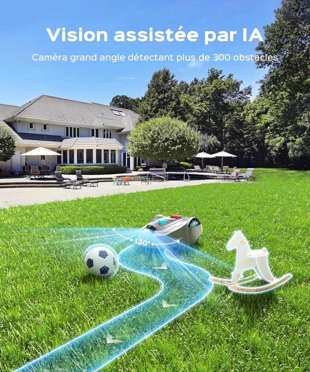 YARDCARE M800Plus Robot Tondeuse Sans Fil Périphérique,jusqu'à 800 m²,Positionnement GPS +Vision, Tondeuse Robot Sans Câble,Mode de Tonte en U,Contrôle Via App,Recharge Automatique,Détection Obstacles