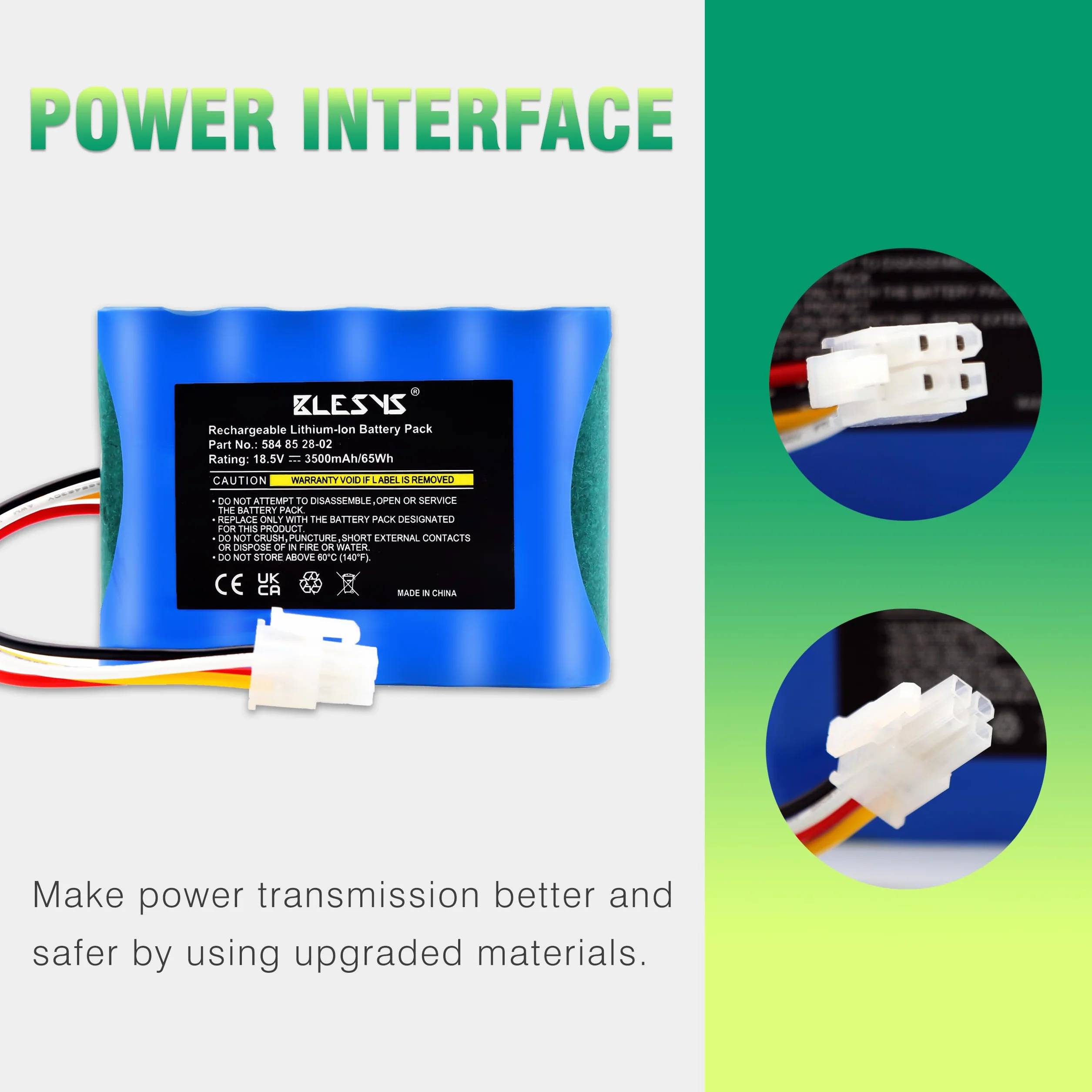 BLESYS 3500mAh Batterie pour Husqvarna Automower 310 315 315X Batterie Robot Tondeuse à Gazon Modèle 584 85 28-02 Compatible avec Gardena Sileno City 250 500 R100Li R130Li R160Li [18,5 V 65 Wh]