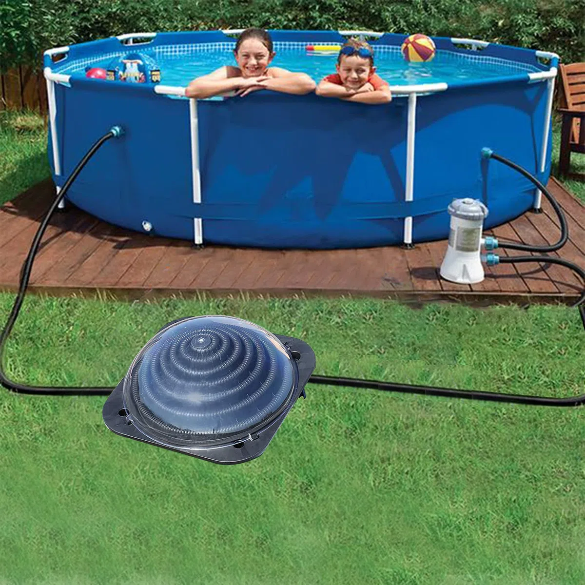 Fayelong Chauffe-Piscine Solaire à dôme pour piscines creusées et Hors Sol Panneaux Chauffants avec connecteur, Noir