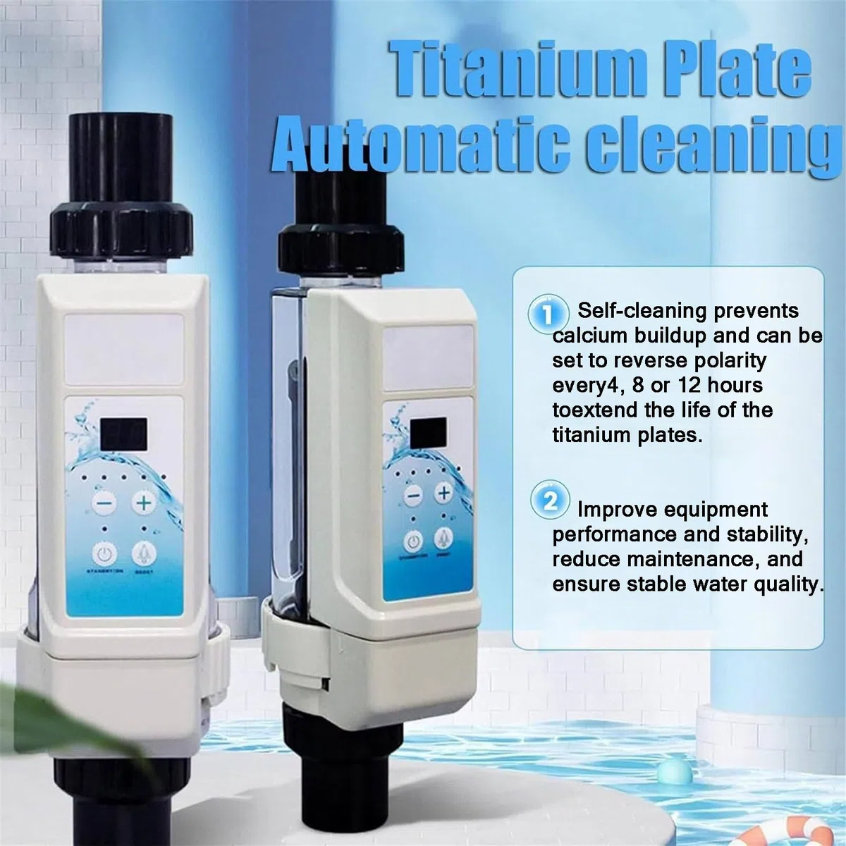 Système générateur de chlore salé, chlorinateur électrolytique 20 g/h pour piscines creusées et spas, compatible avec les piscines jusqu'à 85 m³