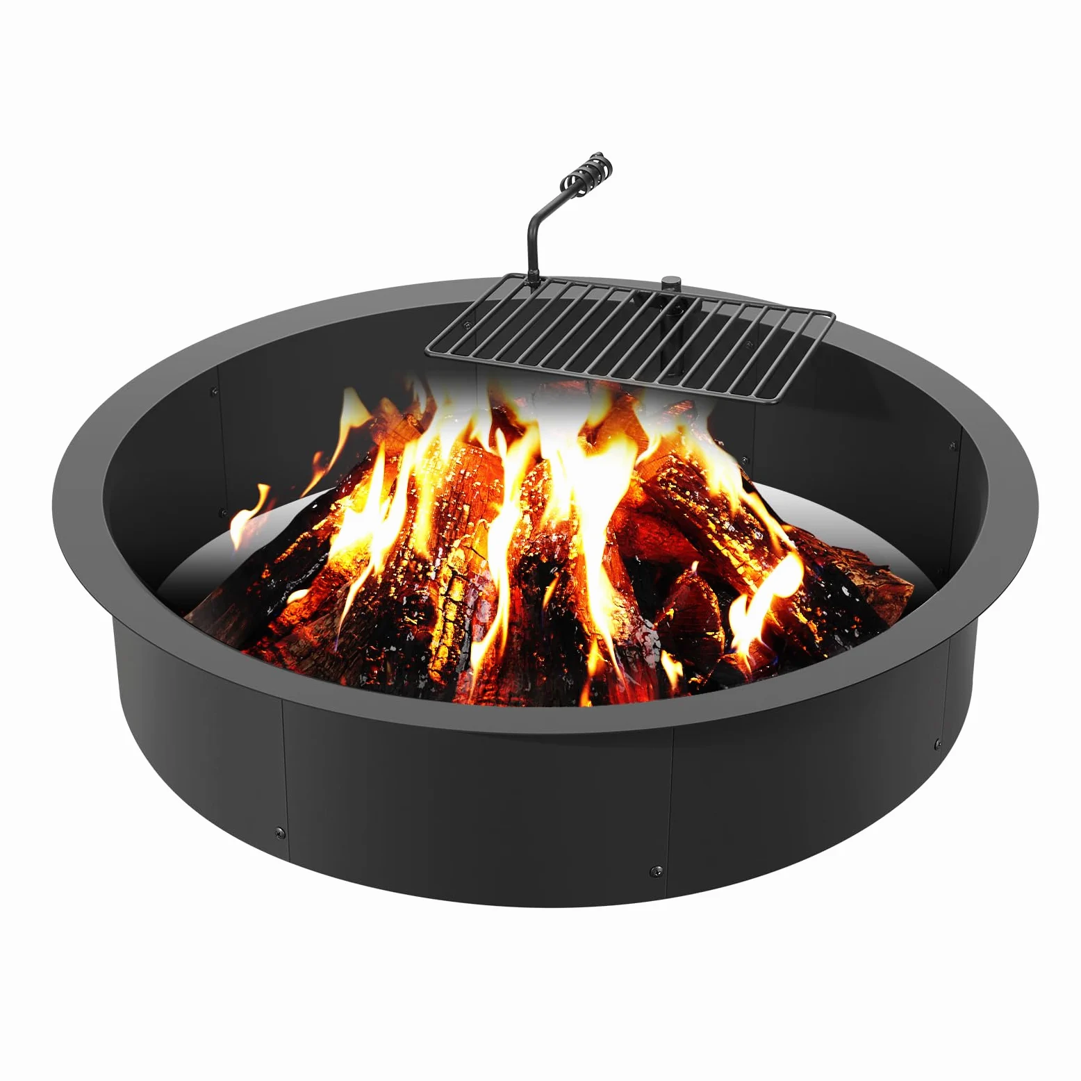 VEVOR Anneau de foyer avec gril de barbecue, diamètre extérieur 1016 mm diamètre intérieur 914,4 mm hauteur 215,9 mm, doublure en acier au carbone, anneau de feu de camp au-dessus ou sol, pour camping