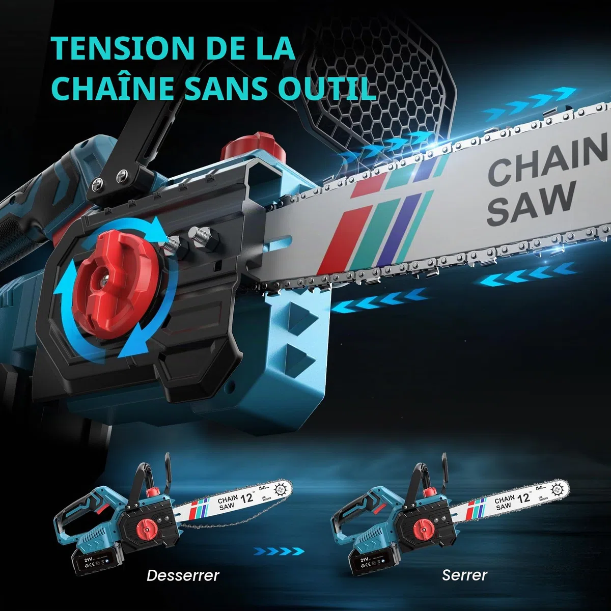 Tronçonneuse à Batterie 12" Brushless1000W,Tronçonneuse Électrique avec Lubrification Automatique et Tension Rapide Sans Outil,Compatible avec Batterie Makita 18V LXT,2x4000mAh pour Abattage et Élague
