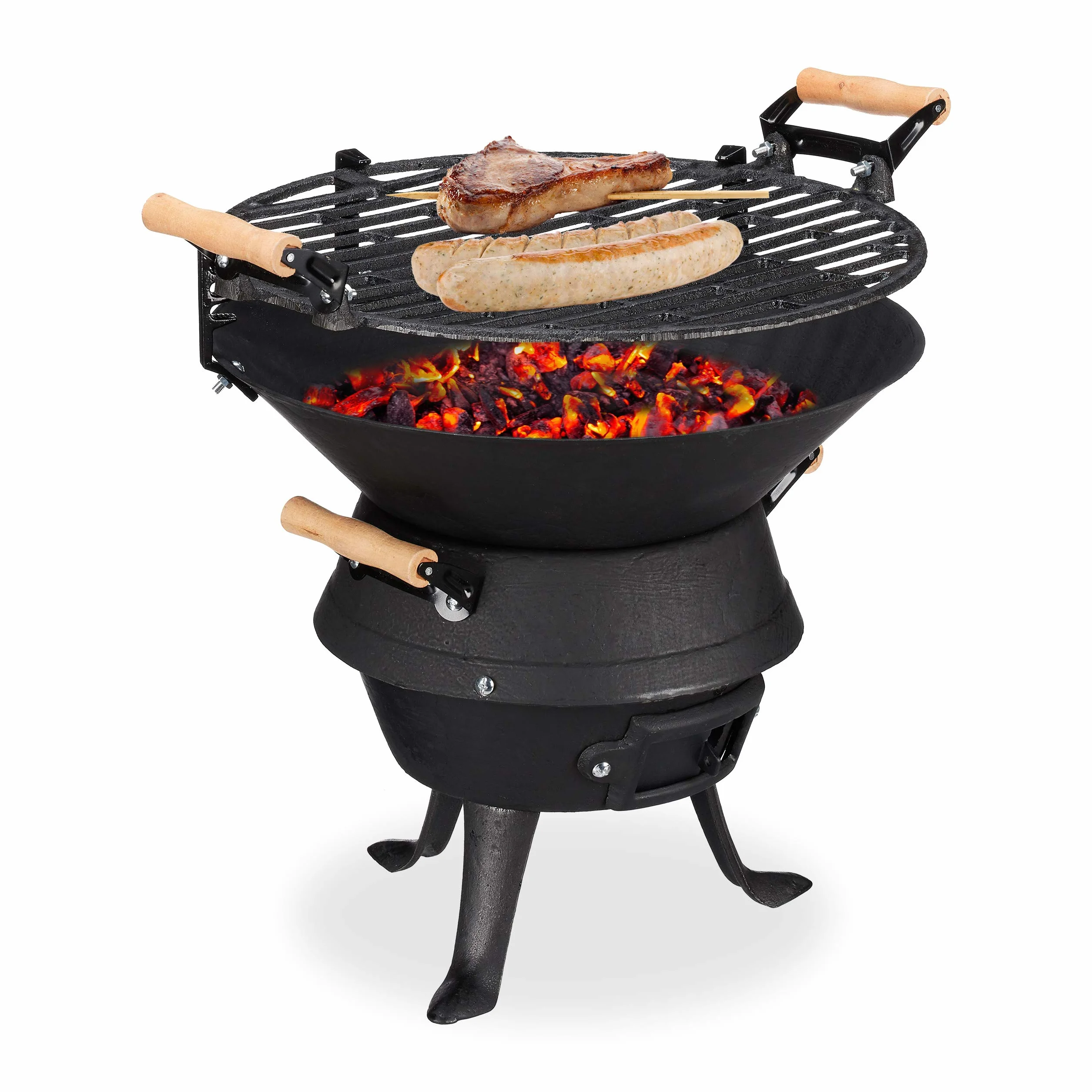 Relaxdays Baril de Barbecue en Fonte de Fer, Foyer réglable en Hauteur, aération, pour Charbon, HlP 40x45x36cm. Noir