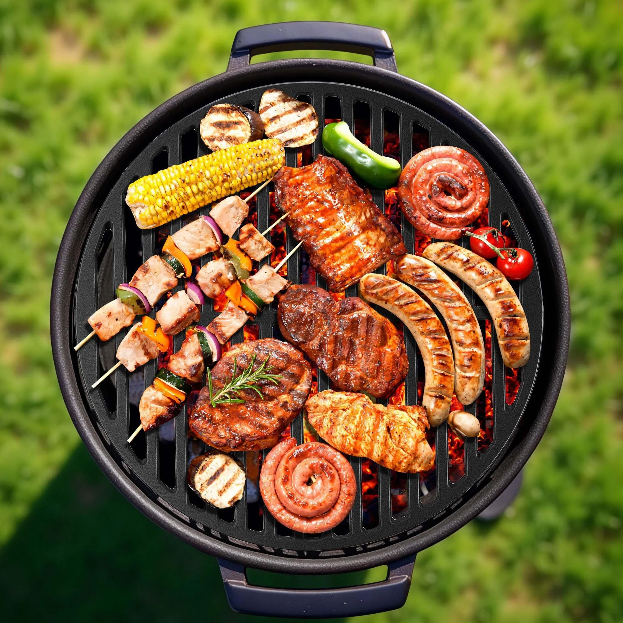 Wiltec Grille de barbecue Ronde en Fonte Ø 54,5cm Matériau Massif pour Barbecue boule Barbecue rond Jardin Grille cuisson BBQ