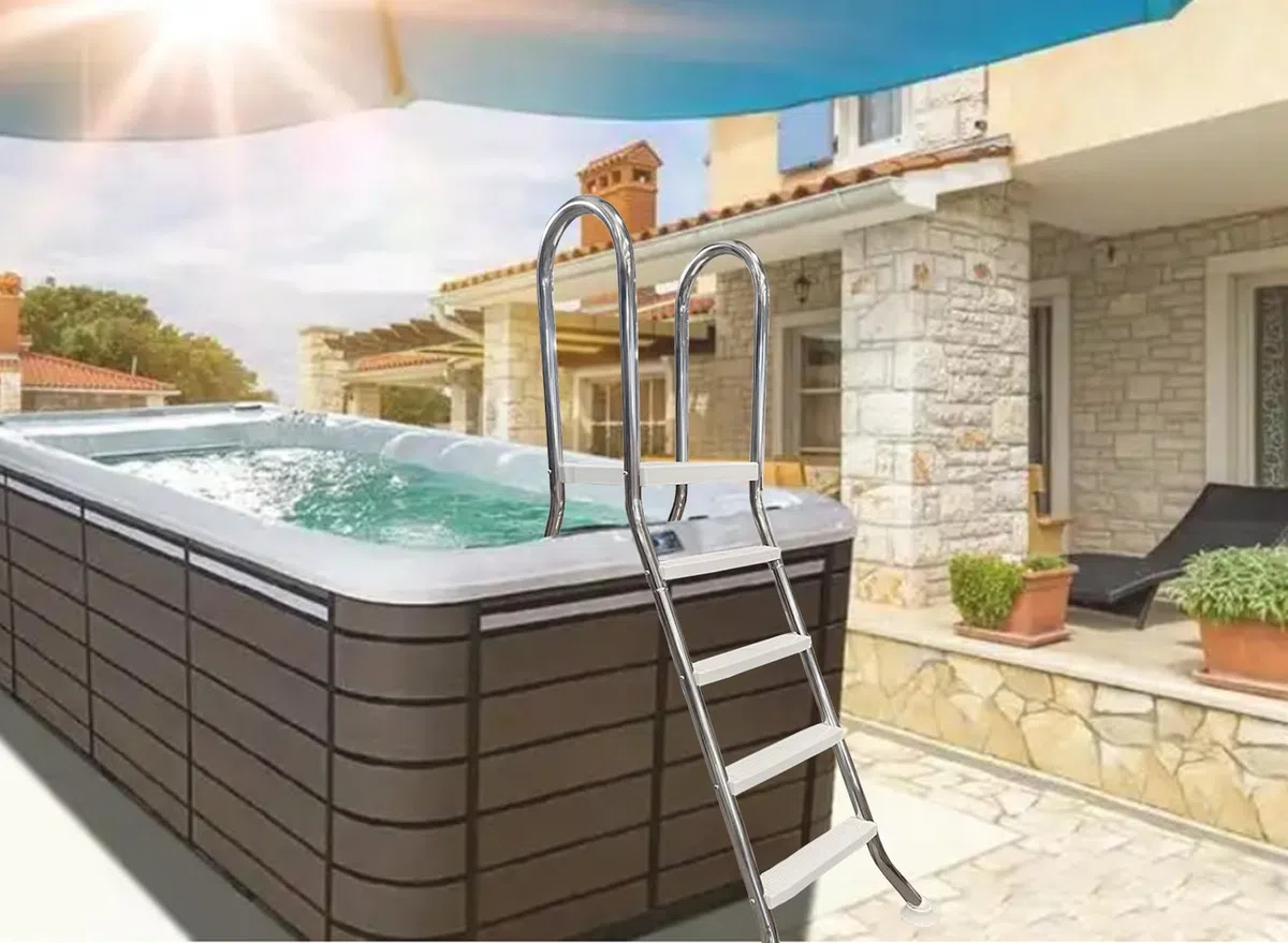 Échelle de piscine hors sol, en acier inoxydable, 4 marches, double face pour piscine de 132 cm, design robuste, supporte 250 kg, construction durable et sûre