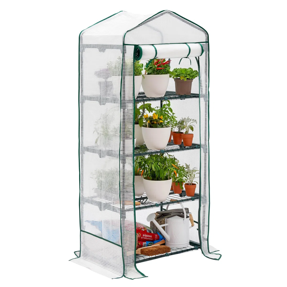 BRAMBLE Serre de Jardin pour Balcon, Intérieur & Extérieur avec 4 Étagères (10kg Poids Max par Étagère), Châssis en Acier & Bâche en PVC Renforcée Résistante - Solide & Facile à Monter - 160x69x49cm
