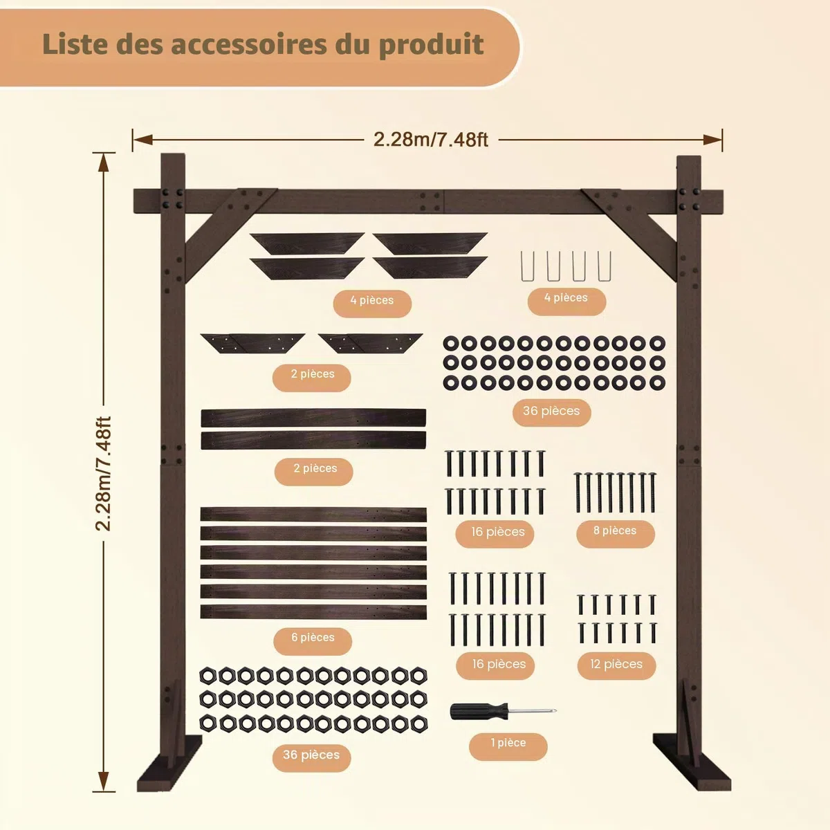 PlusFive Arche de mariage carrée en bois de 2,28 m, grand cadre d'arche de mariage en bois pour demande en mariage, anniversaire, Saint-Valentin, extérieur et intérieur, décoration de jardin rustique