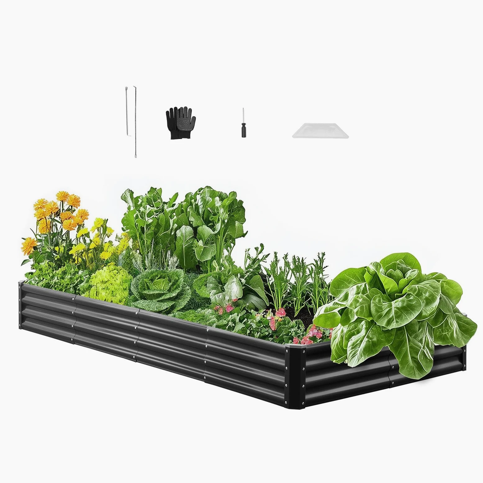 VEVOR Potager Surélevé Métal 240x120x29 cm Carré Potager Surélevé Galvalume Lit de Jardin Fond Ouvert Bac de Jardinage pour Culture de Légumes Fleurs Herbes Aromatiques Plantes Grasses, Gris Foncé