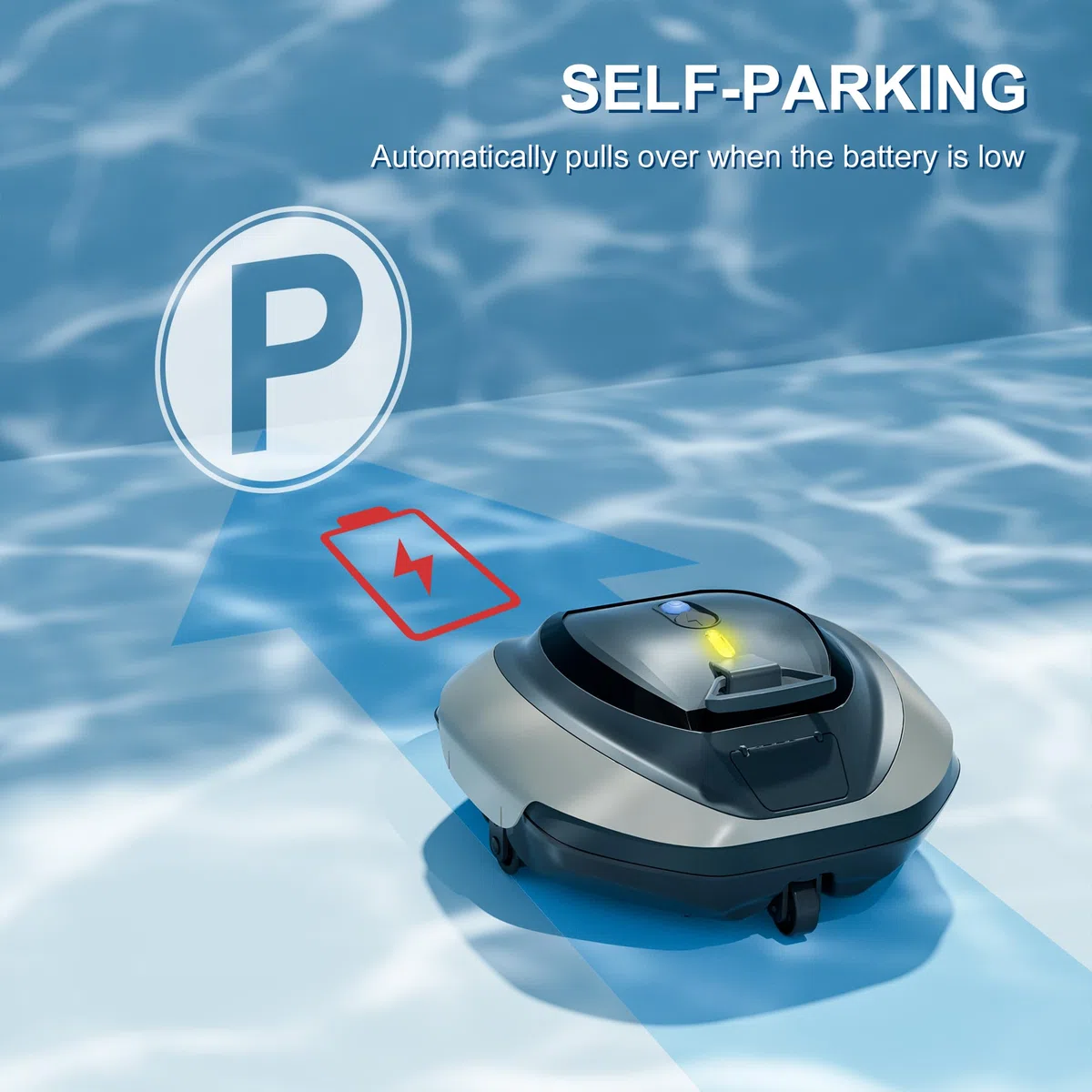 Robot nettoyeur de piscine sans fil avec batterie de 4400 mAh, aspirateur de piscine pour piscine hors sol avec aspiration puissante, technologie DirtLock, auto-stationnement, autonomie de 90 minutes