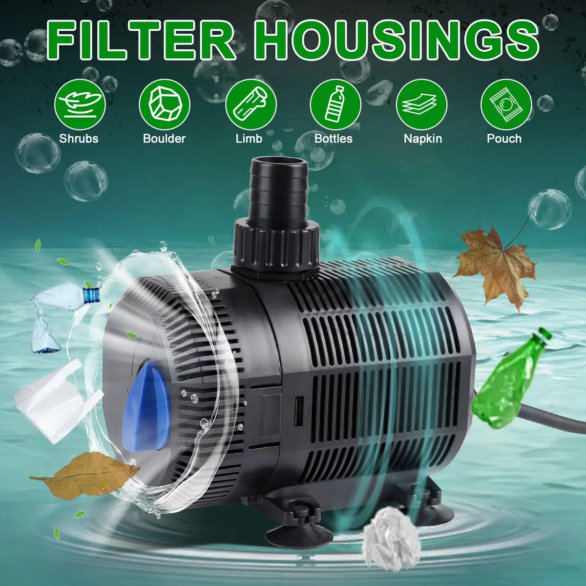 EXLECO Pompe Bassin Pompe de Filtration 2300L/H Pompe À Eau Exterieur Pomp Fontain avec Filtre 35W Pomp Aquarium Submersible avec Câble 10M & 2 Buse, Pomp pour Étang À Poissons Filtre, Jardin, Piscine