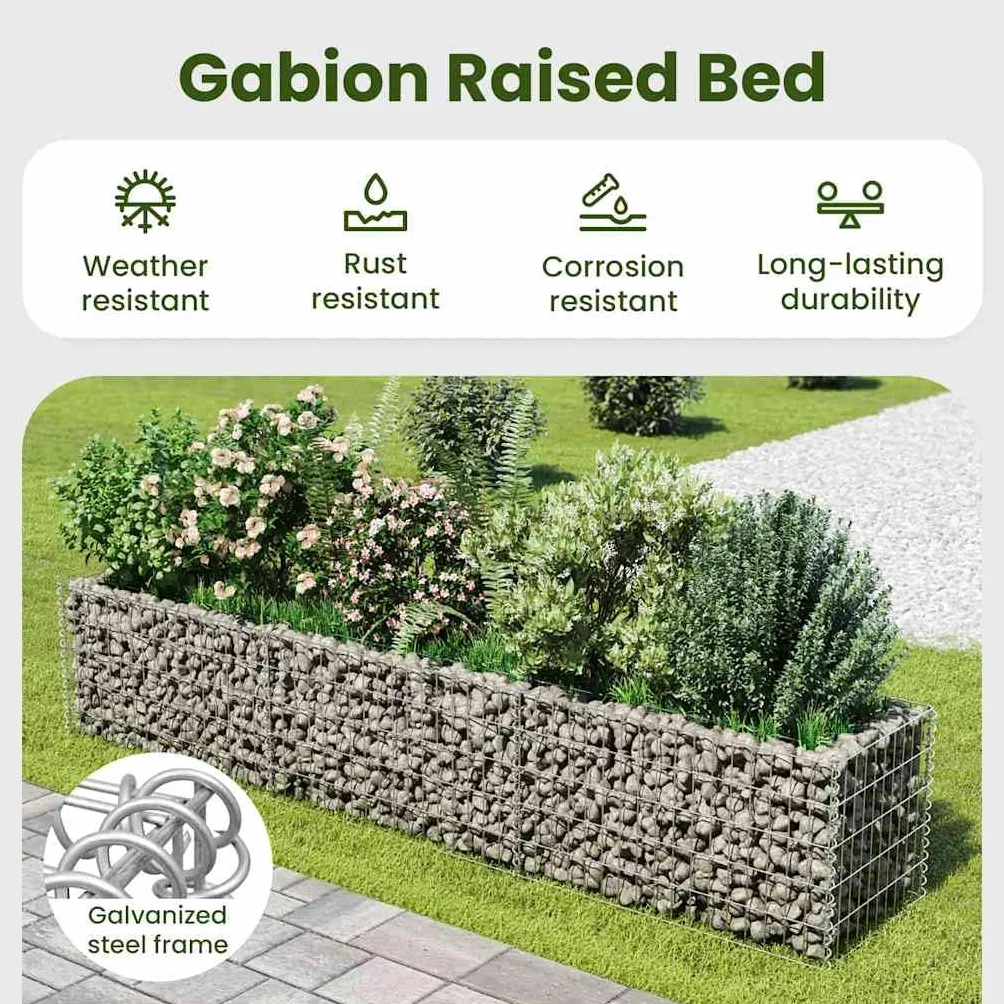 vidaXL Lit Surélevé à Gabion Acier Galvanisé 270x50x50 cm Jardinière Jardin