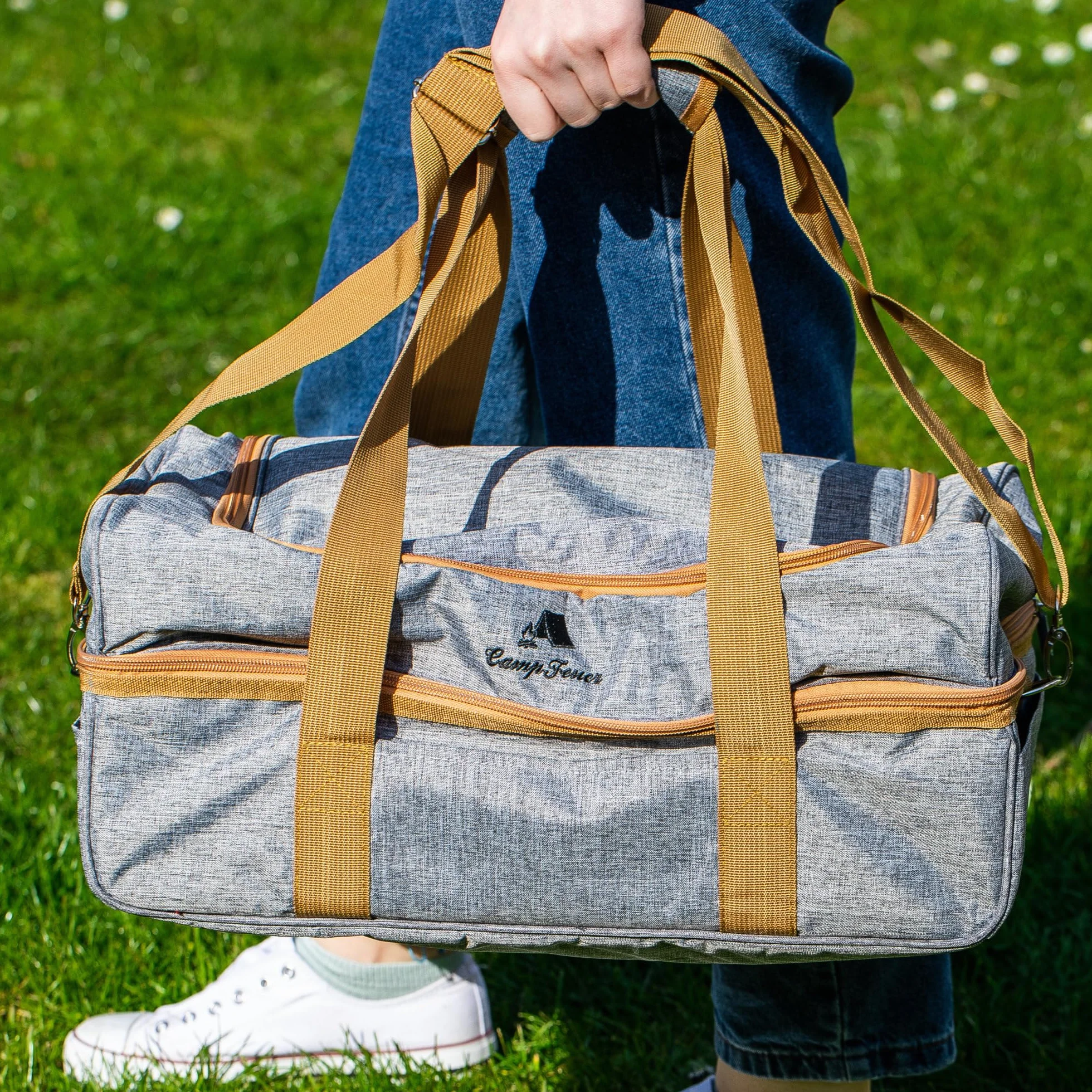 CampFeuer Sac de Pique-Nique pour 4 Personnes | Ensemble de Pique-Nique 20 pièces | Gris | avec Poches latérales, Vaisselle et Couverts