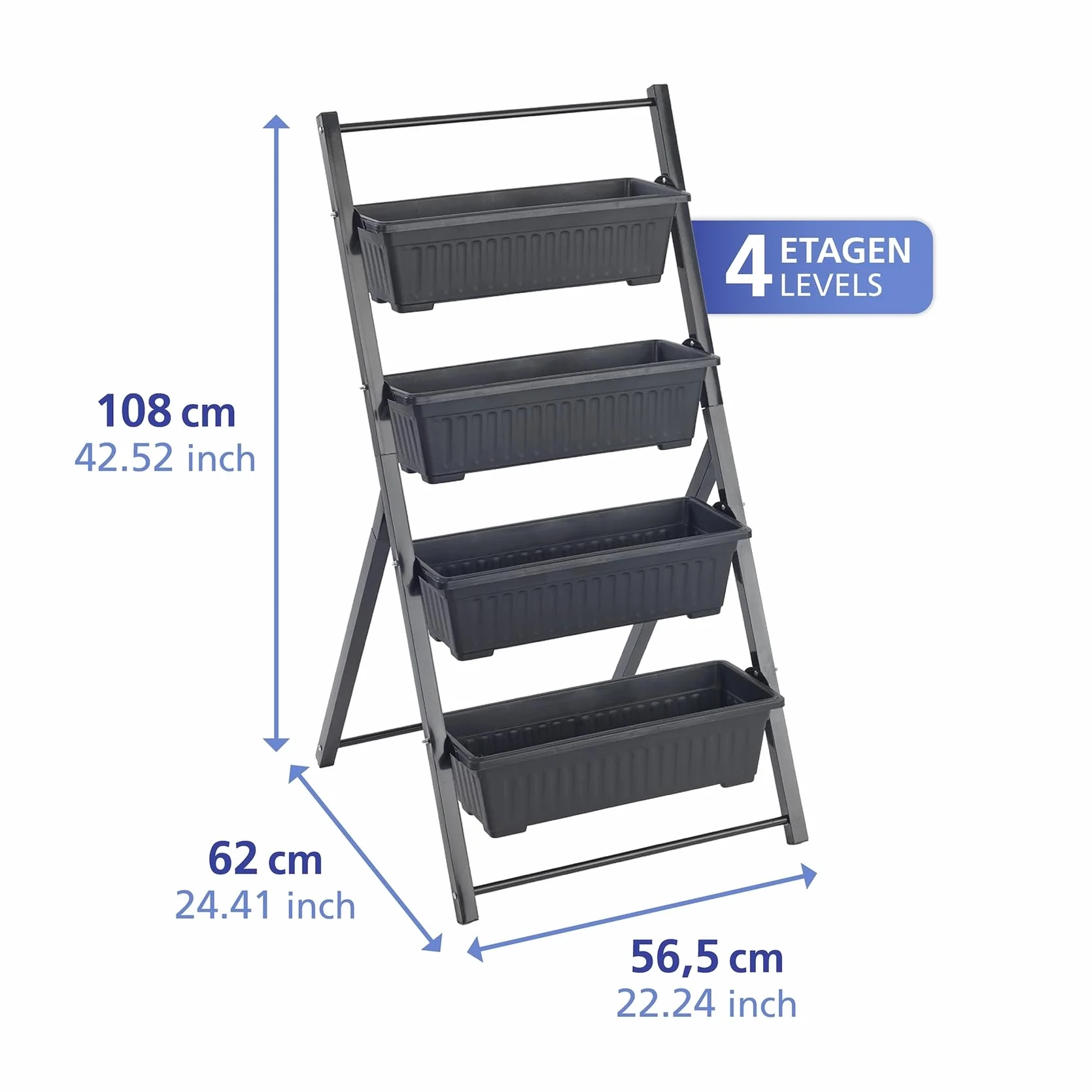 Maximex Lit surélevé Jardin Vertical 4 Niveaux pour Balcon et terrasse bacs Amovibles Plastique résistant aux intempéries 56,5 x 108 x 62 cm Noir