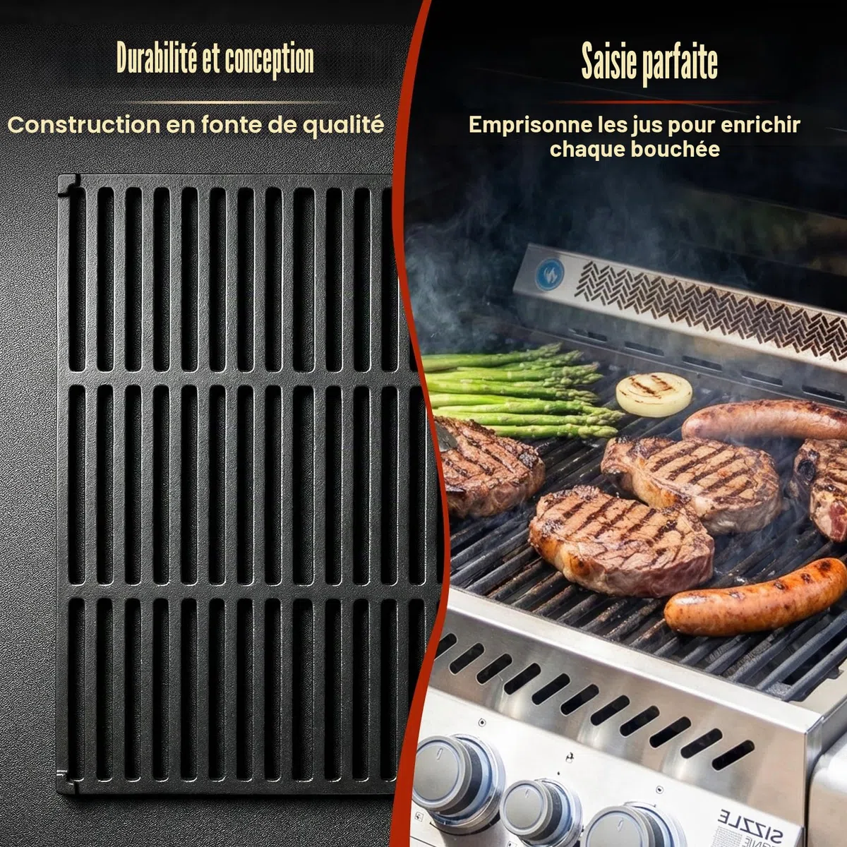 Denmay Lot de 2 grilles de barbecue en fonte - 45 x 70 cm - Pour Rösle Videro G4-S, Pour Enders Kansas Pro 4, Pour Napoléon Rogue 525, Pour Napoléon Prestige 500