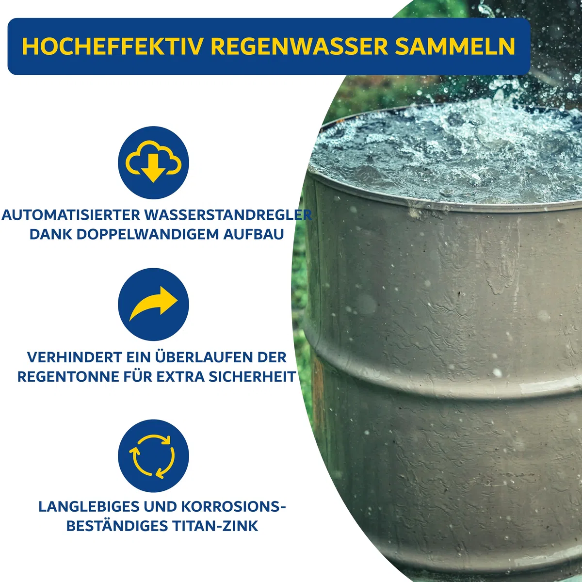 Collecteur d'eau de pluie en zinc de qualité supérieure de 80 mm avec raccord de tuyau et de tonneau pour le tuyau de descente - Collecteur en zinc titane 75 %