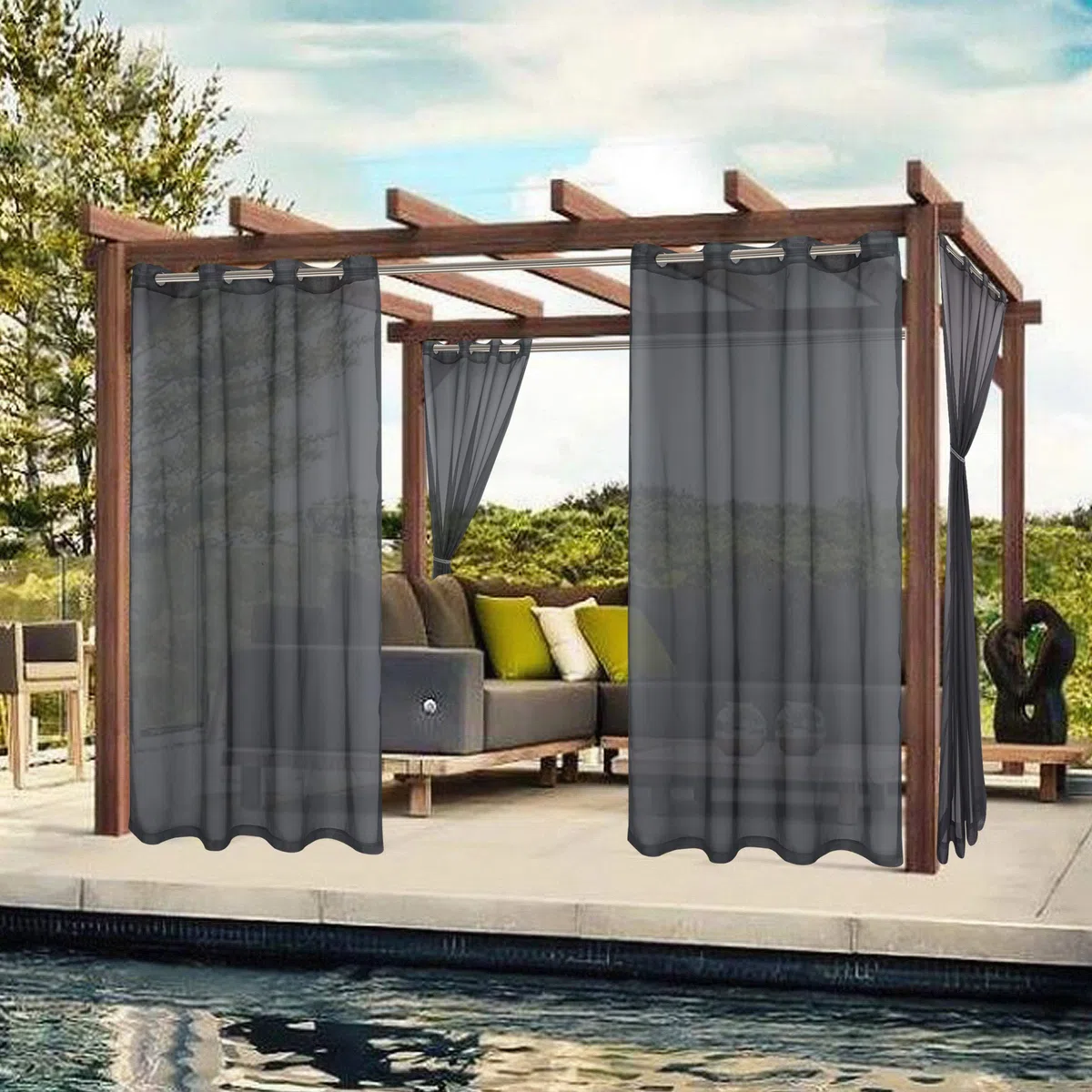 Bonzer Rideaux Transparents d'extérieur imperméables pour terrasse – 2 Panneaux de Rideaux d'intérieur à œillets pour Salon, Chambre, Porche, pergola, cabane, 137,2 x 213,4 cm, Gris