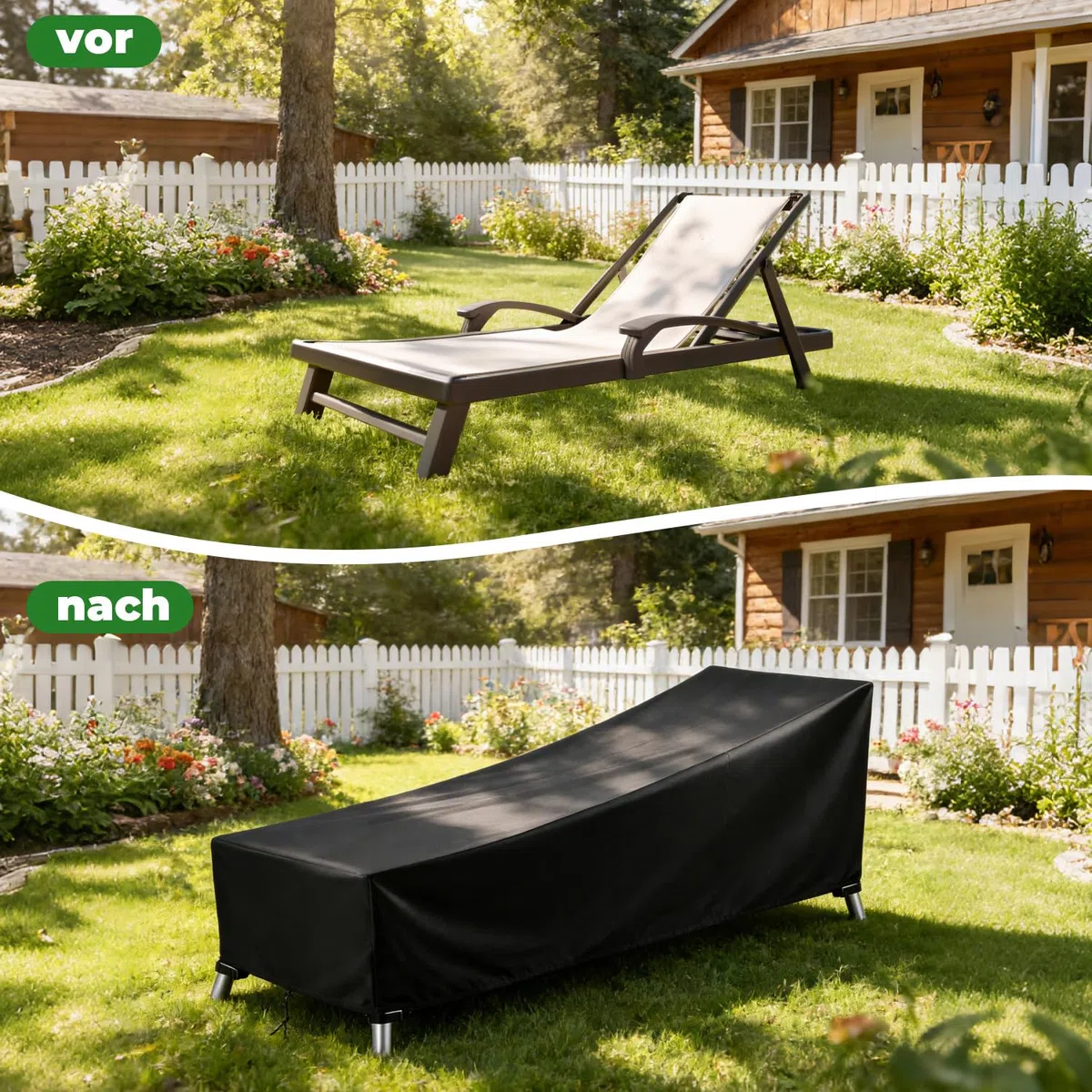 Lot de 2 housses de protection pour chaise longue de jardin - 200 x 75 x 40/70 cm - Oxford 420D - Imperméable - Coupe-vent - Avec 4 boucles et cordon de serrage - Résistant aux UV - Pour