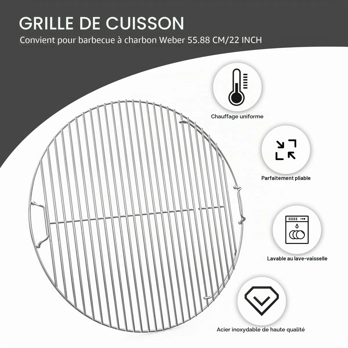 onlyfire Grille de Barbecue pour Weber et Napoleon 57 cm - Facile à Remplir de Charbon de Bios - 54.5 cm - Acier Inoxydable - Grille de Cuisson avec Poignée pour Barbecue à Charbon - Accessoire de BBQ