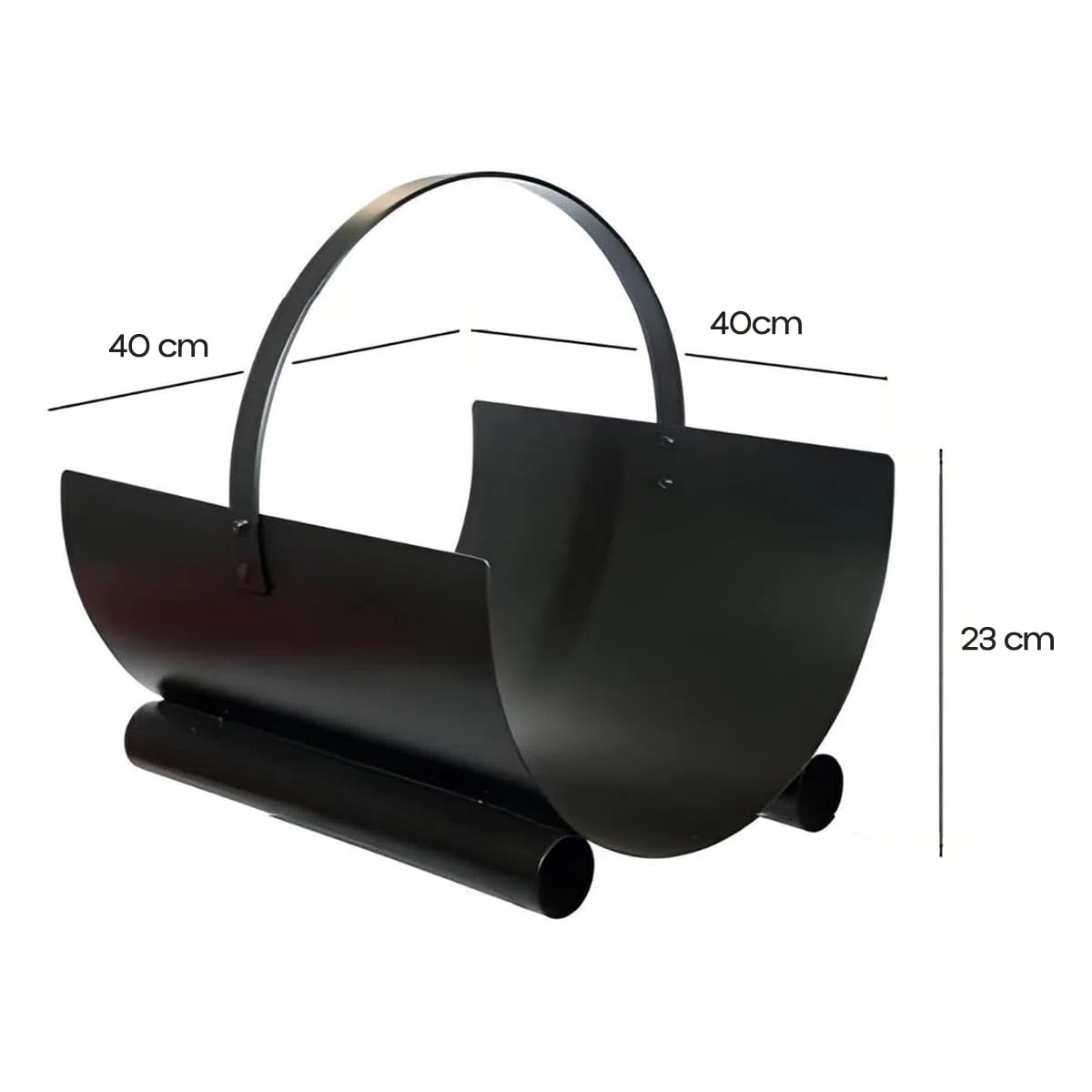 Panier à bûches de cheminée, porte, range bûches en Fer forgé coloris Noir - Hauteur 23 x Longueur 40 x Largeur 40 cm