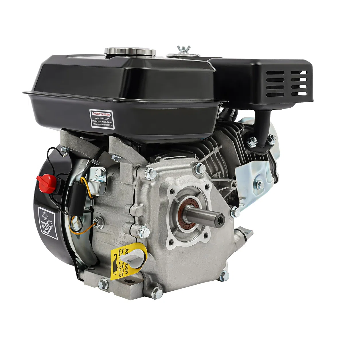 Moteur à essence 7,5 CV 4 temps - Moteur sur pied - Moteur de rechange - Moteur monocylindre - Avec sécurité en cas de manque d'huile - Arbre de 20 mm de diamètre - Refroidi à l'air - 3600 tr