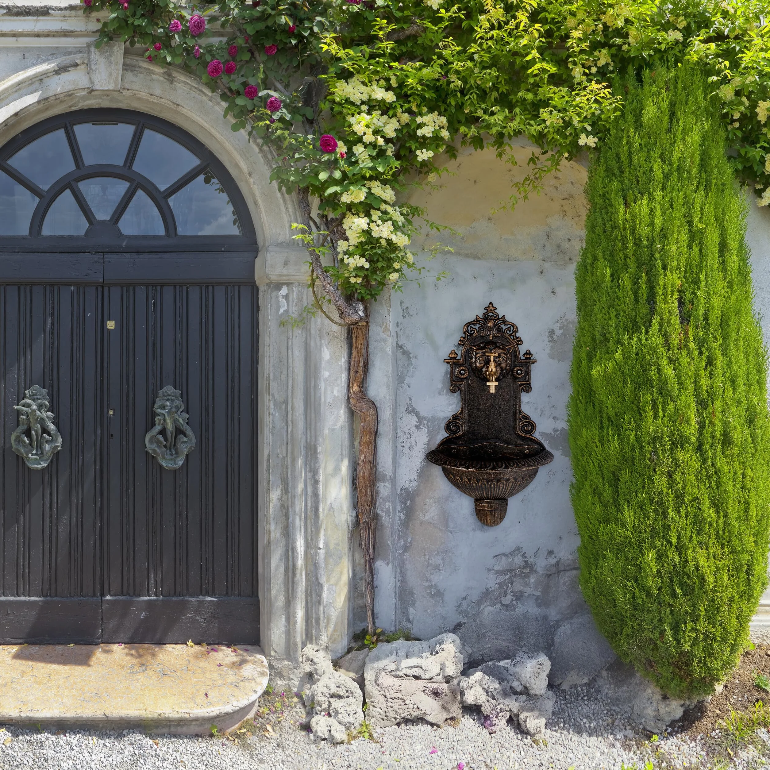 Relaxdays Fontaine extérieure pour Le Jardin, Robinet, bac, Design Rustique, H x L x P : 61 x 35 x 18 cm, Bronze