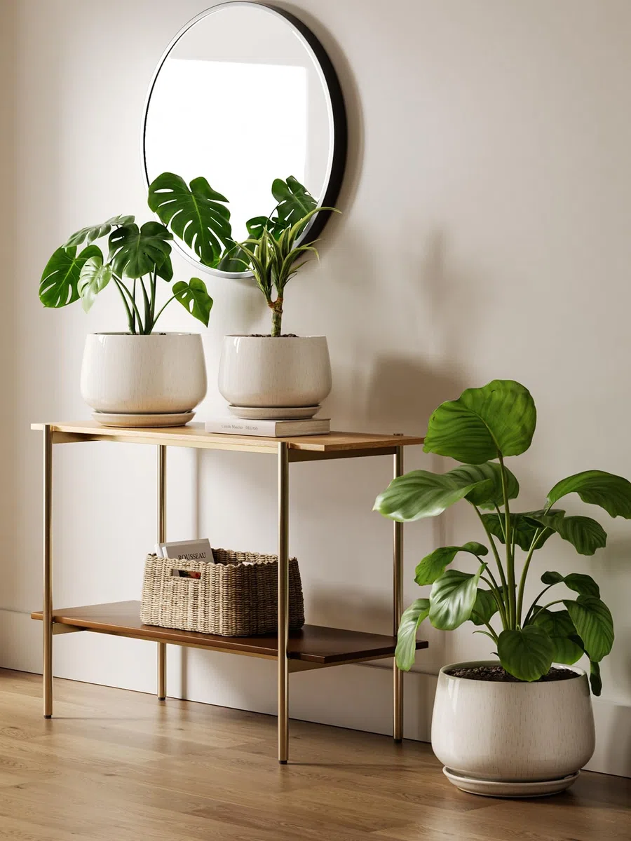 LE TAUCI Pot de Fleurs en Céramique, Pot pour Plantes 30 cm avec Trou de Drainage et Soucoupe, Pot de Fleurs d’Intérieur Durable pour Décoration Moderne de la Maison, Beige