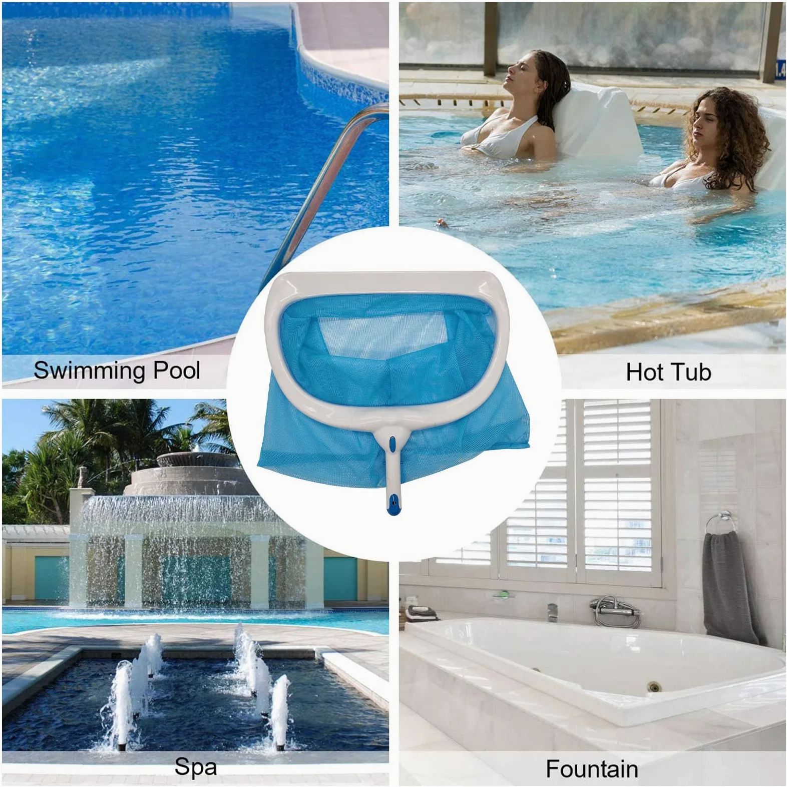 Écumoire de Piscine, épuisette Professionnelle à Mailles Fines avec Sac Profond pour Le Nettoyage des bassins de Jardin, jacuzzis, spas et fontaines