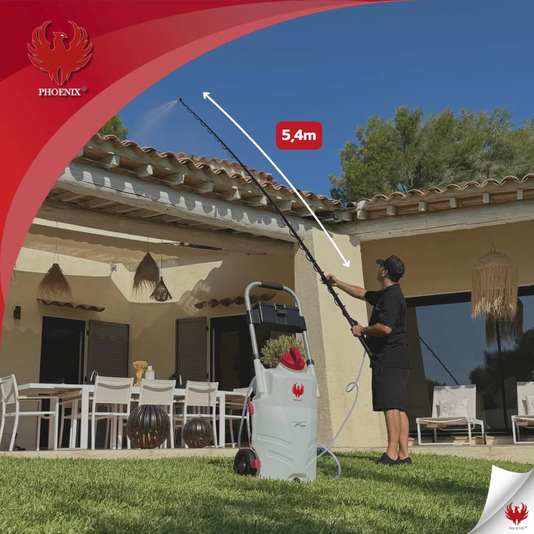 Phoenix - Perche télescopique pour pulvérisation en Hauteur - Compatible avec pulvérisateurs Pro Sprayer, Dorsal, Gladiator - Longueur à 5,4m - Idéale pour toits, façades, et Jardins