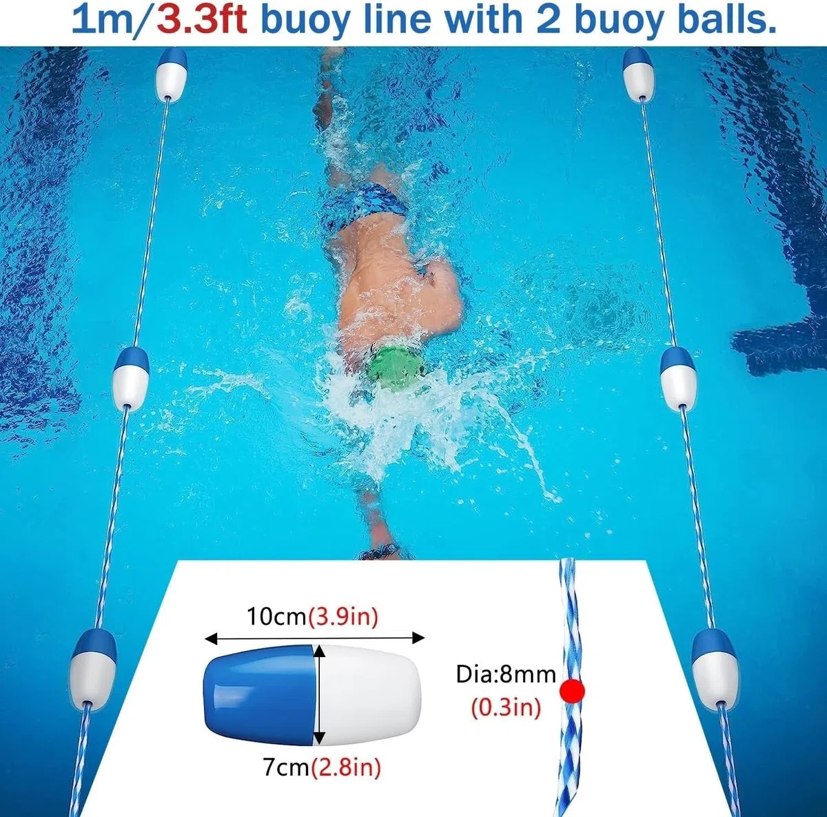 Cette barrière Flottante de sécurité pour Piscine, avec bouées et Ligne de Couloir de nage, Assure Une séparation Efficace et sécurisée. Idéale pour Les piscines, l'entraînement à la natatio