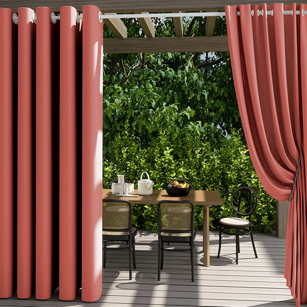 2 Pièces Rideaux d'Extérieur avec œillets Imperméable Isolation Thermique Elégant Coupe-Vent Rideaux occultants pour Pergola, Jardin, Gazebo, Porche, Vert 03, 100cm x 140cm