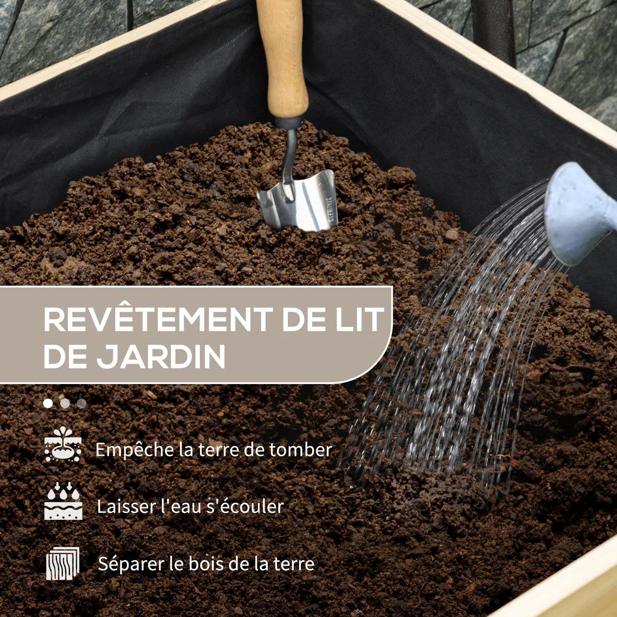 Outsunny Jardinière sur Pieds Inserts d'Irrigation 225x55x80cm Bois Naturel | Carré Potager de Jardin, Feutre de Drainage, Potager Surélevé en Bois, pour Fleurs, Herbes, Légumes