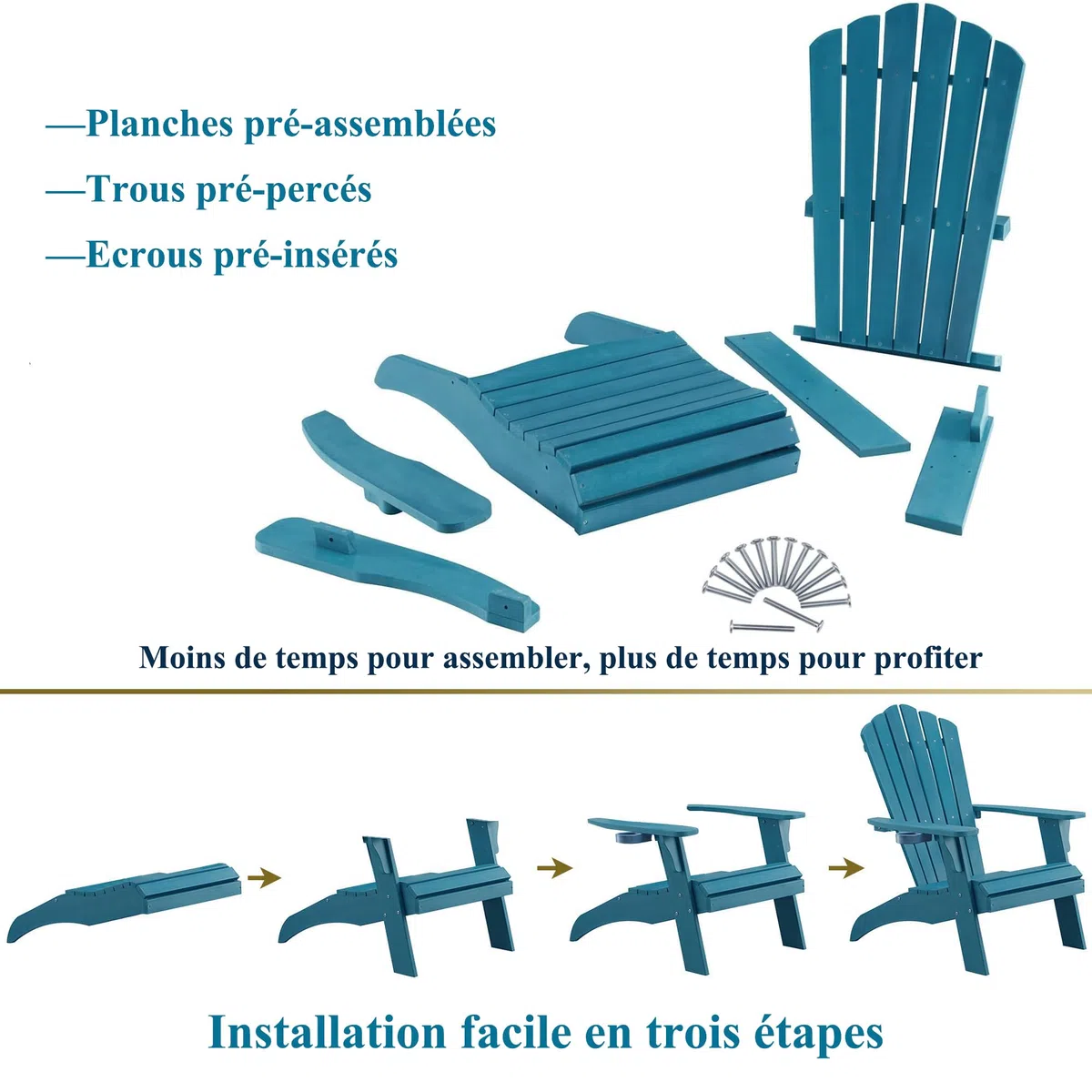 EFURDEN Adirondack Chaise Adirondack avec porte-gobelet en poly Lumber Outdoor en forme de grenouille - Charge maximale : 160 kg - Parfaite pour la piscine et la terrasse
