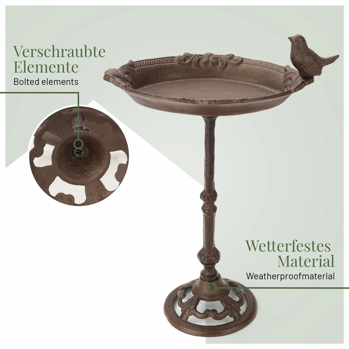 wildlife home Abreuvoir pour oiseaux debout avec pied I Distributeur de nourriture pour oiseaux en fonte résistant au gel pour jardin et balcon I Bain d'oiseaux I Mangeoire pour oiseaux sauvages