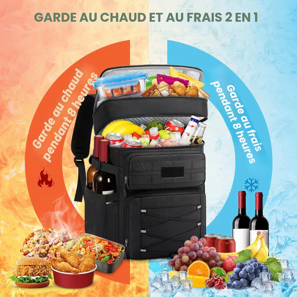 RAINSMORE Sac a Dos Isotherme Glaciere 30L Étanche pour Pique-Nique Sac a Dos Isotherme Repas Adulte Imperméable pour Plage Camping BBQ Noir