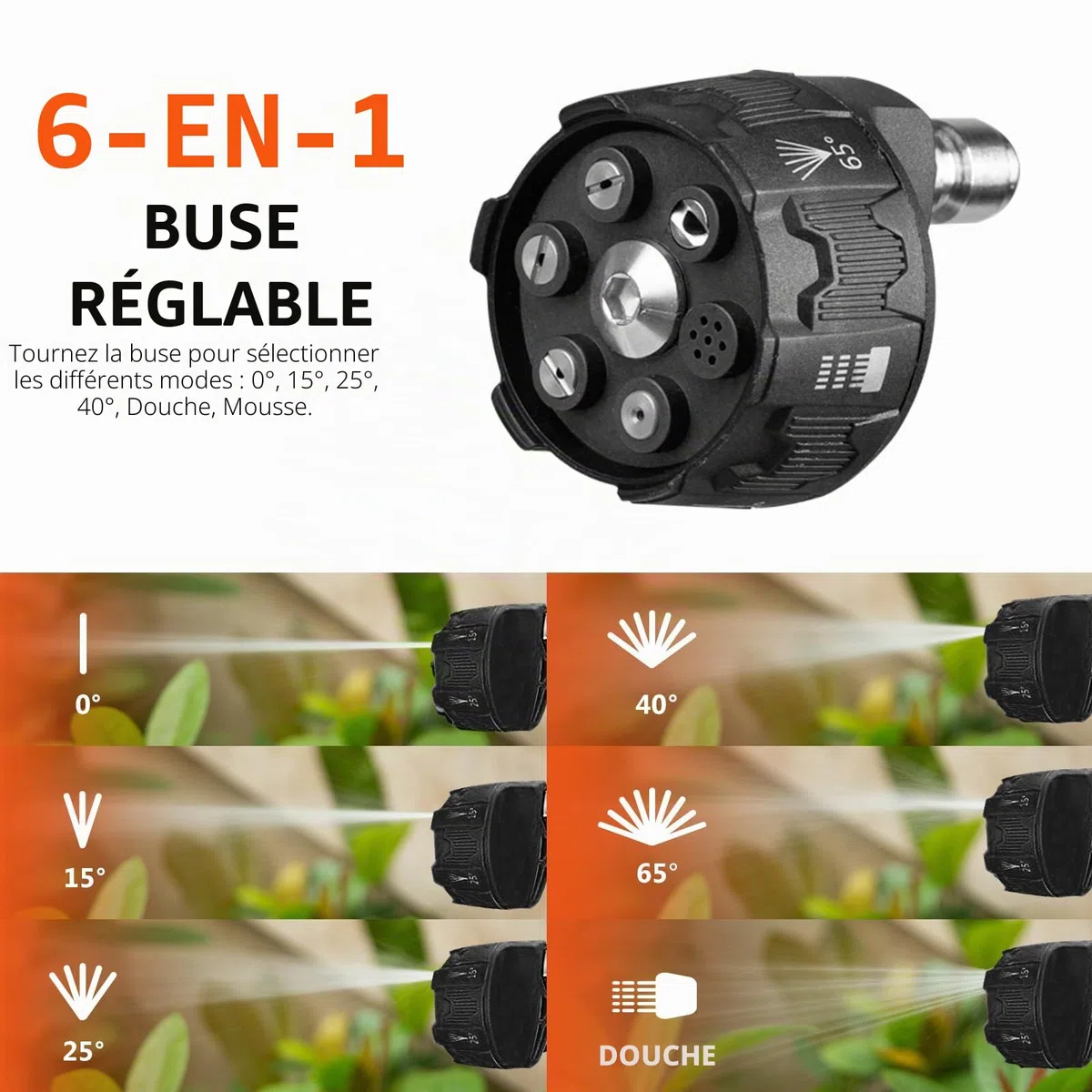 Kebtek Canon à Mousse et Pistolet Haute Pression 5200 PSI pour Lavage Voiture Auto, avec 6-en-1 Embouts de Buse et Adaptateur Compatible avec Karcher K2-K7 (MRP-001-A)