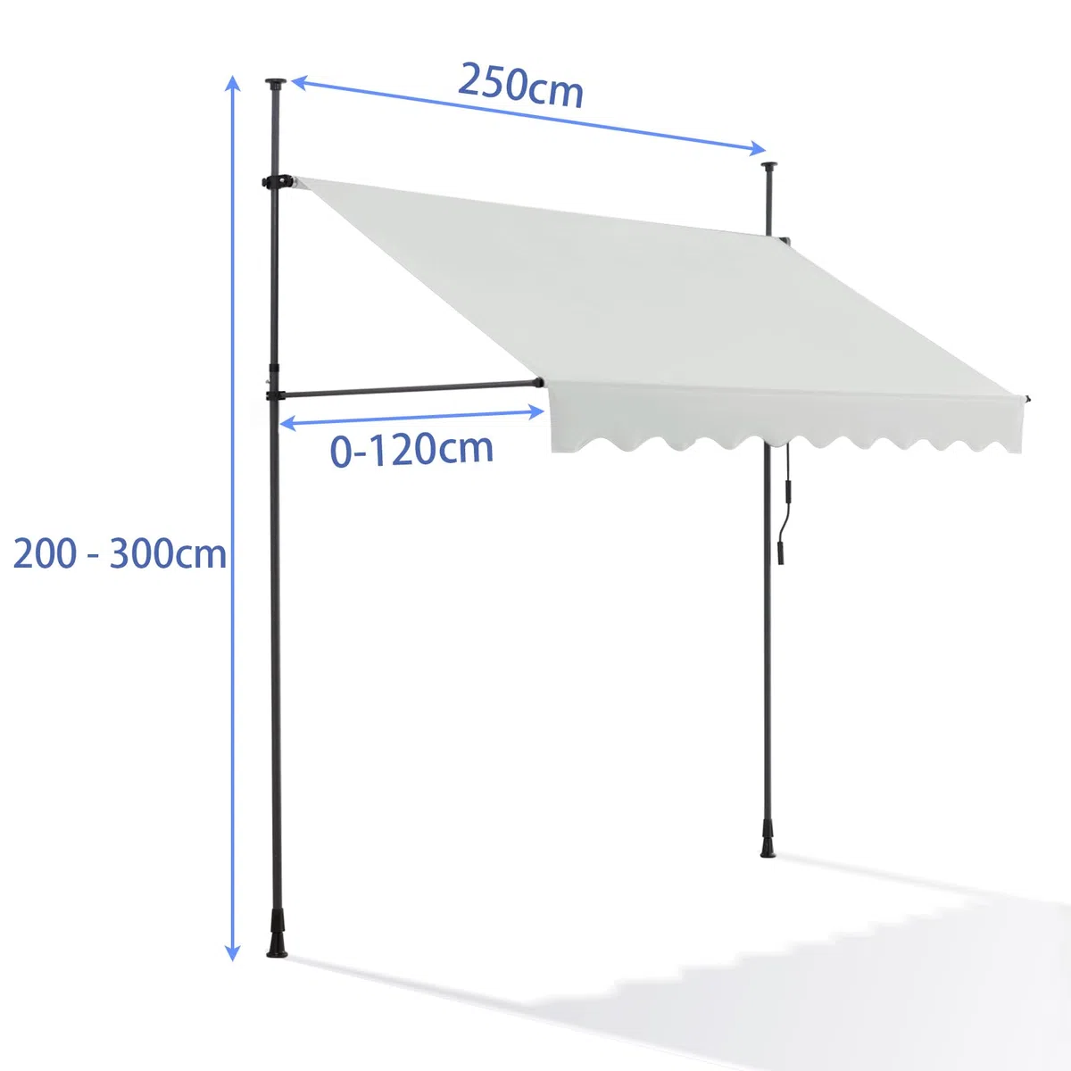 Canopée Store Banne Manuel Rétractable avec Manivelle, Auvent de Terrasse sans perçage, Protection Solaire Réglable pour Balcon, Terrasse, Jardin (Beige, 2.5m x 1.2m)