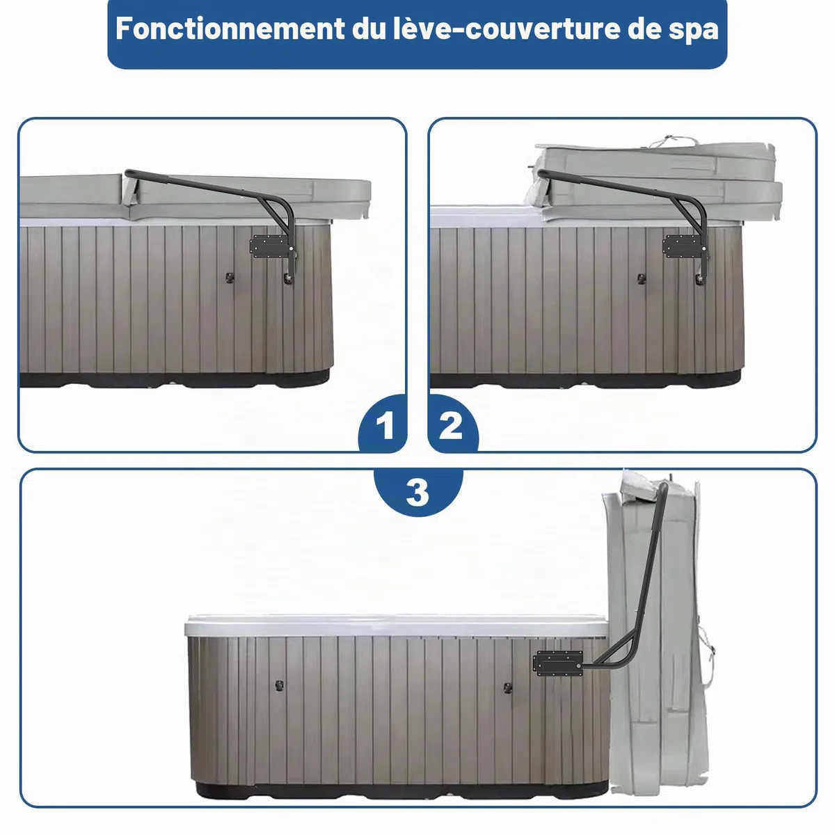TOCRETOARE Élévateur de couverture de jacuzzi, système de retrait de couverture de jacuzzi, hauteur et largeur réglables, convient à la plupart des spas