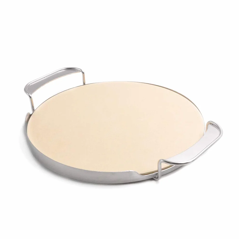Onlyfire Pierre à Pizza 33.5 cm avec Support de Poignée pour Barbecue, Planche Plaque à Pizza, Cordiérite, Pierre de Cuisson, Accessorie pour Weber et Kamado, Remplacement pour Weber 8836, 8861